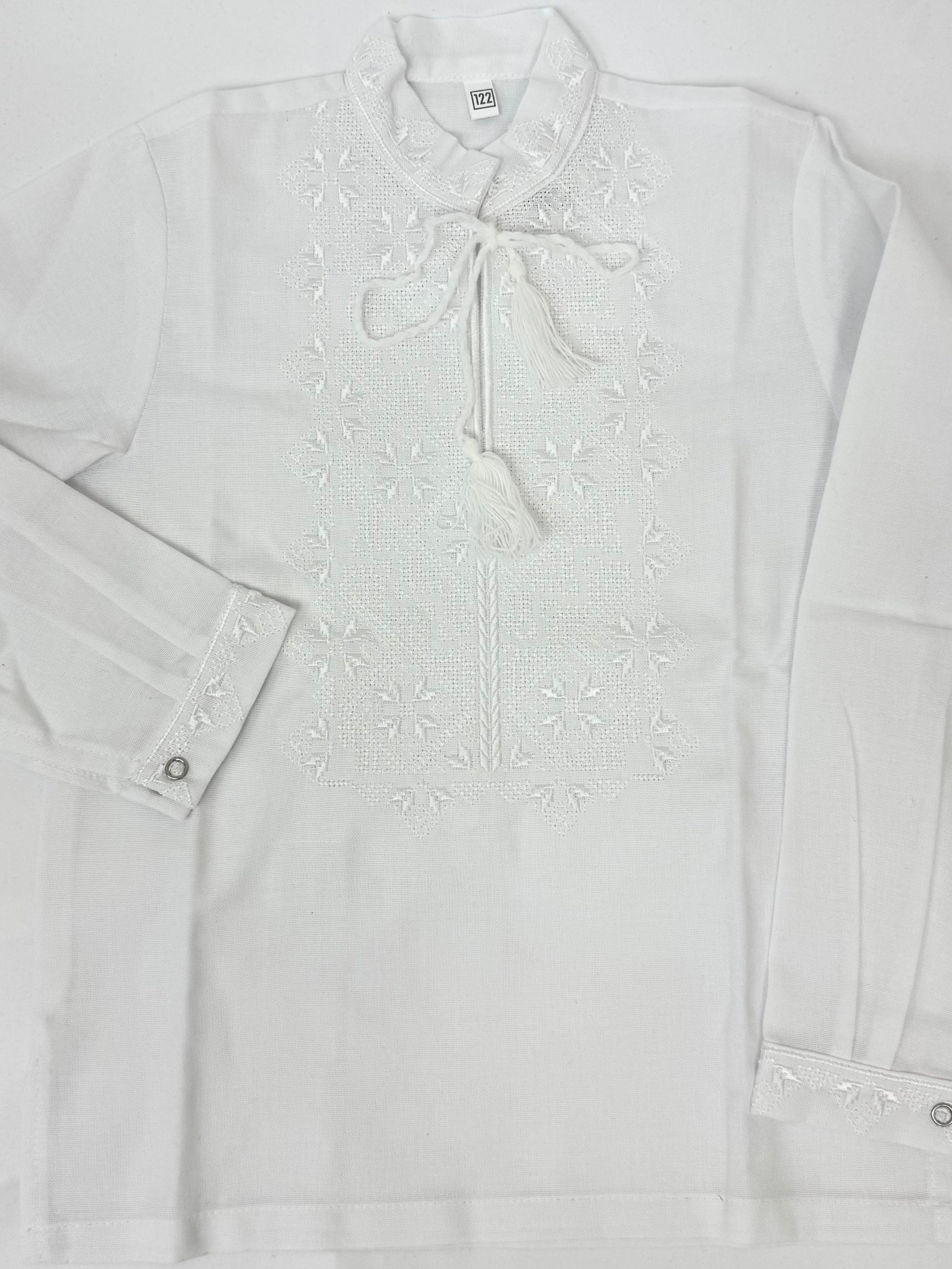 Boys White Vyshyvanka Cotton Long Sleeve In Ukrainian Traditions