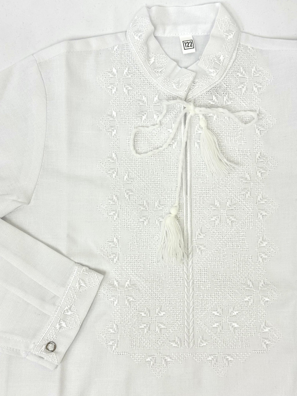 Boys White Vyshyvanka Cotton Long Sleeve In Ukrainian Traditions