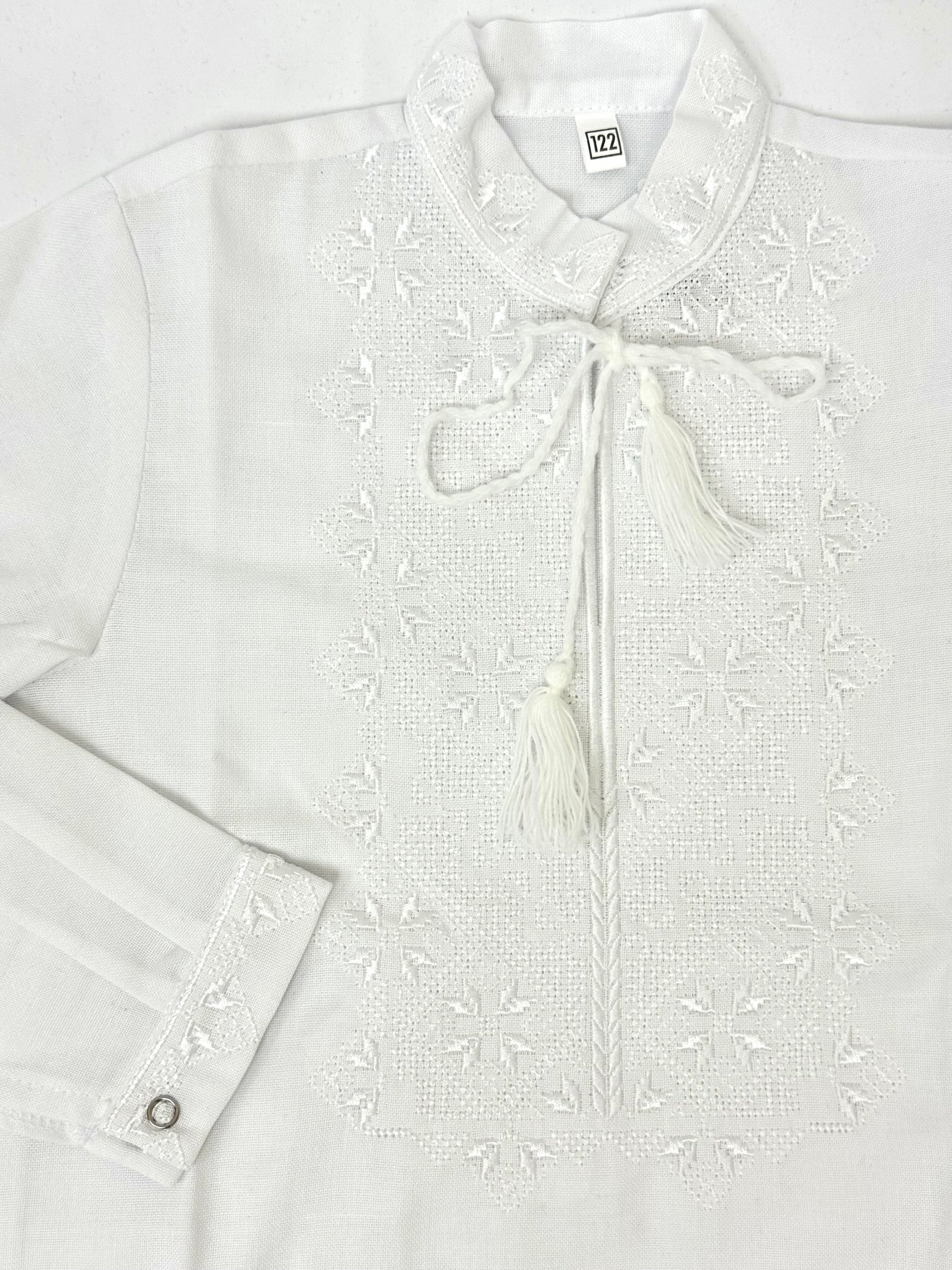 Boys White Vyshyvanka Cotton Long Sleeve In Ukrainian Traditions