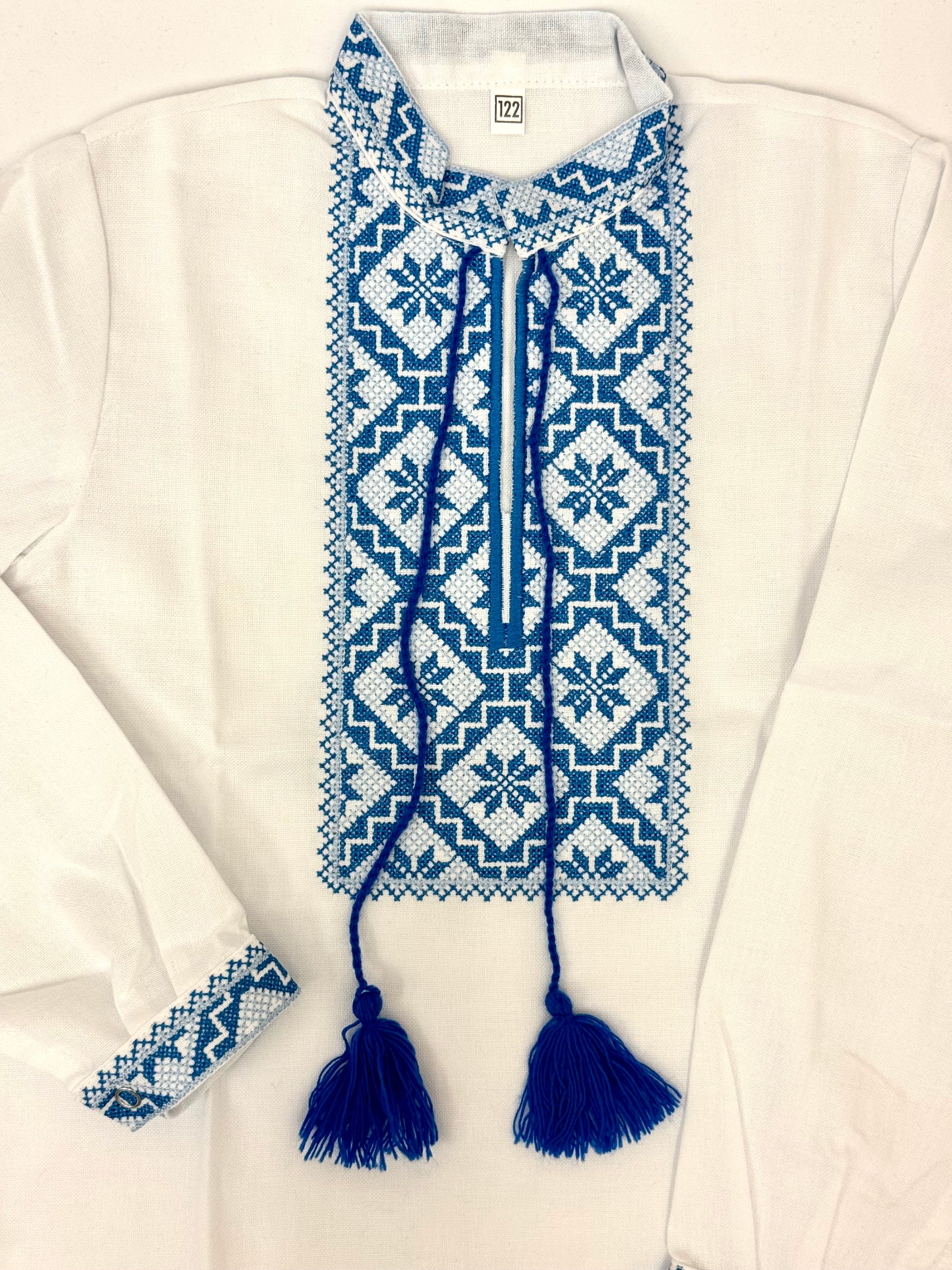 Boys White Vyshyvanka Cotton Long Sleeve In Ukrainian Traditions
