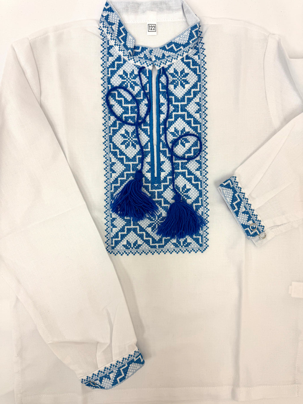 Boys White Vyshyvanka Cotton Long Sleeve In Ukrainian Traditions