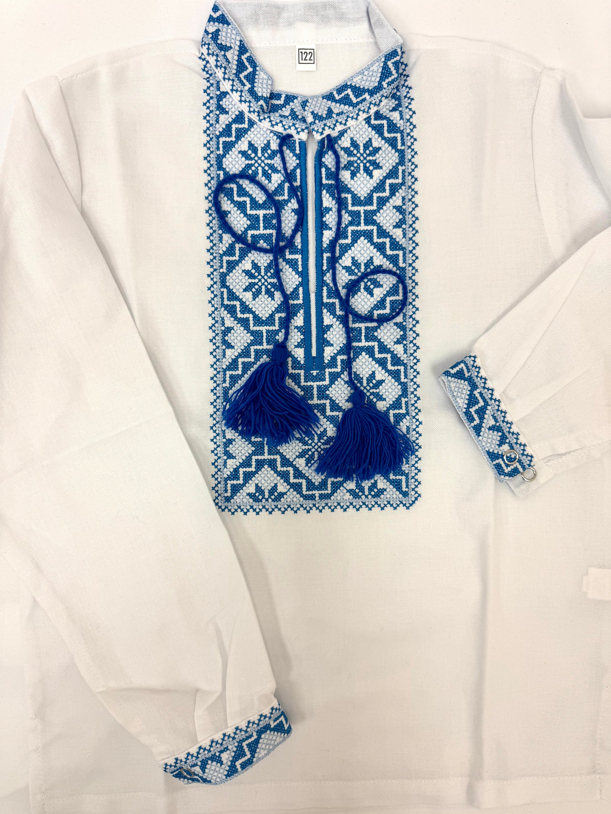 Boys White Vyshyvanka Cotton Long Sleeve In Ukrainian Traditions