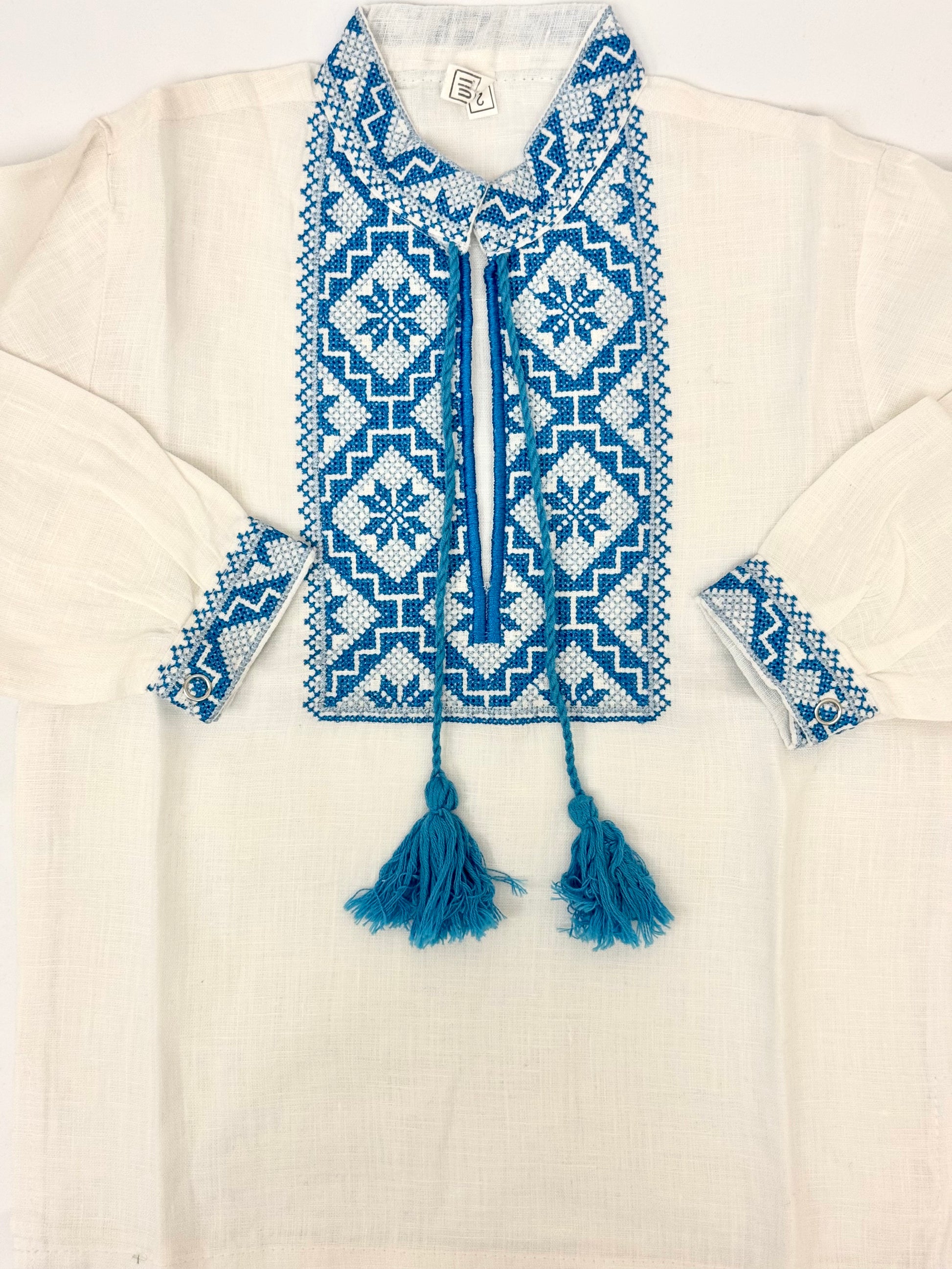 Boys White Vyshyvanka Linen Long Sleeve In Ukrainian Traditions