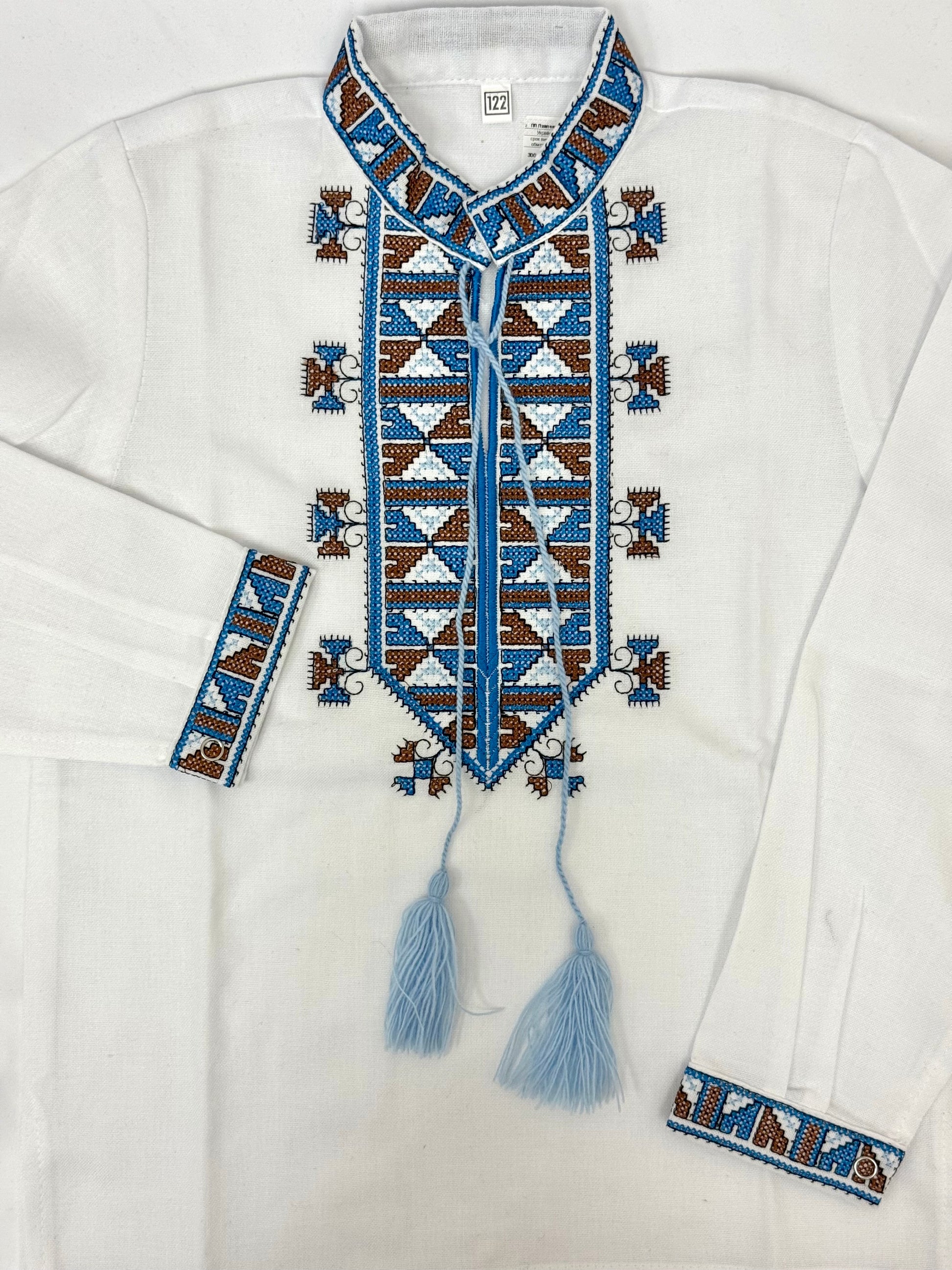 Boys White Vyshyvanka Cotton Long Sleeve In Ukrainian Traditions