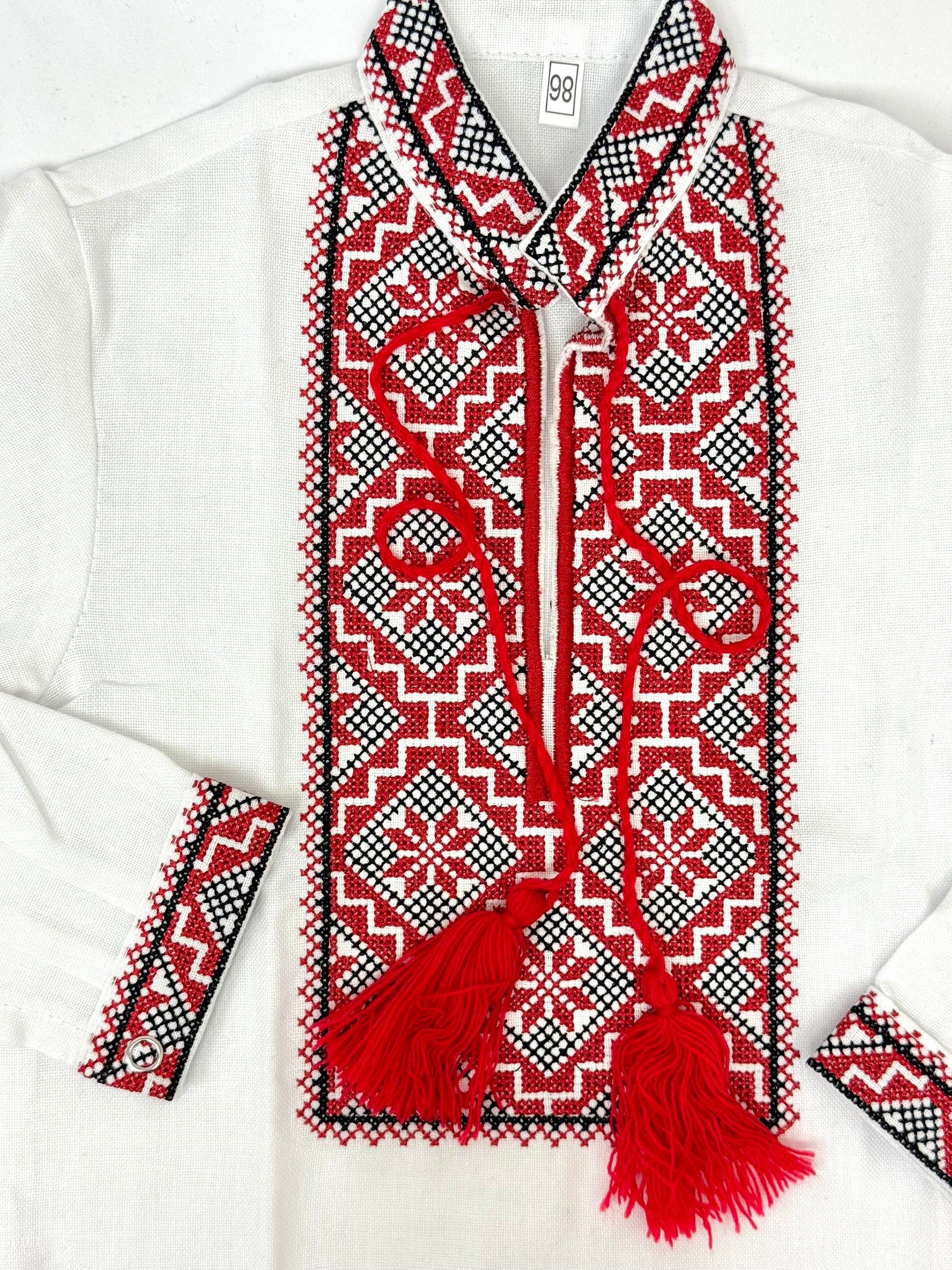 Boys White Vyshyvanka Cotton Long Sleeve In Ukrainian Traditions