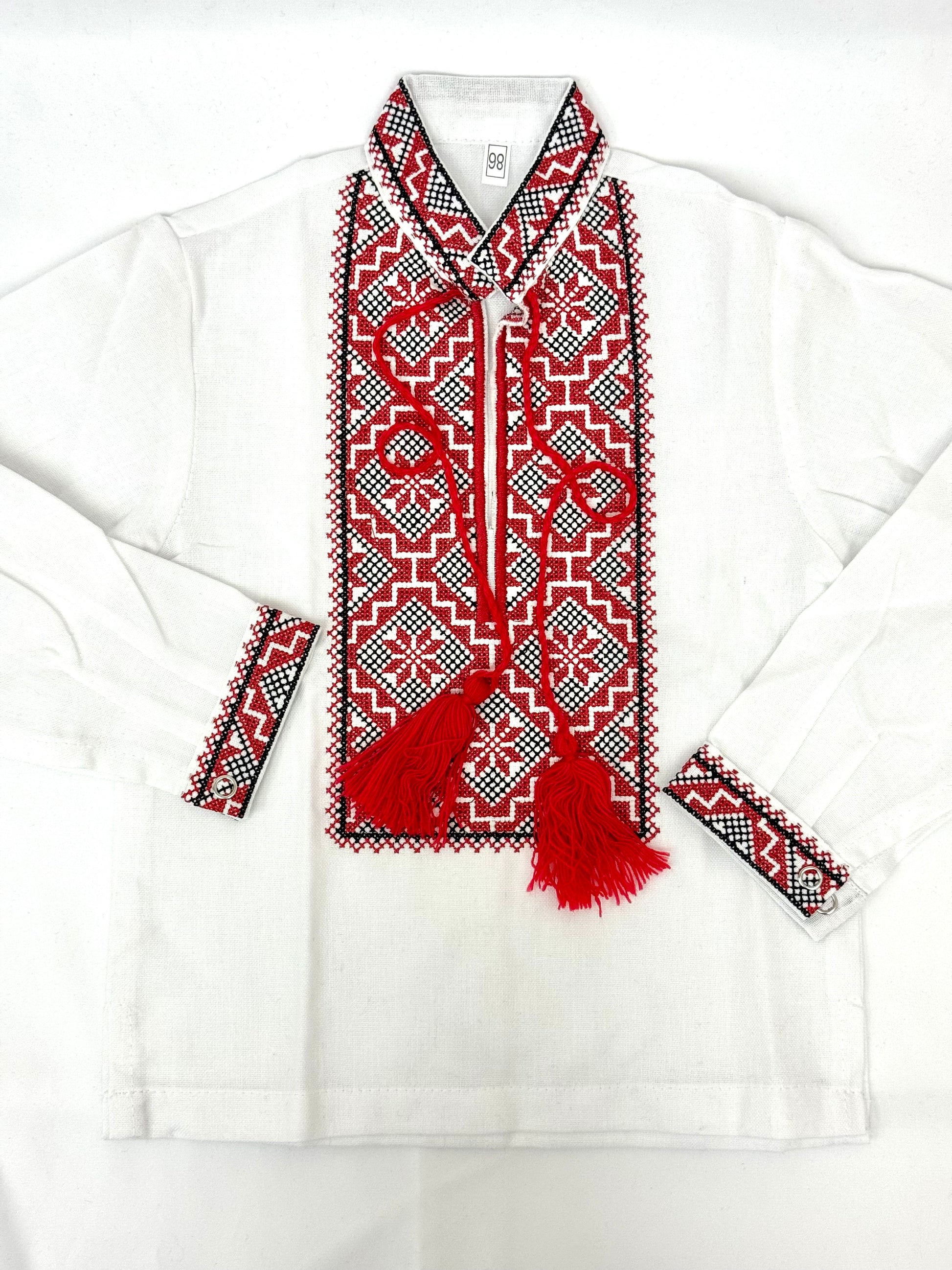 Boys White Vyshyvanka Cotton Long Sleeve In Ukrainian Traditions