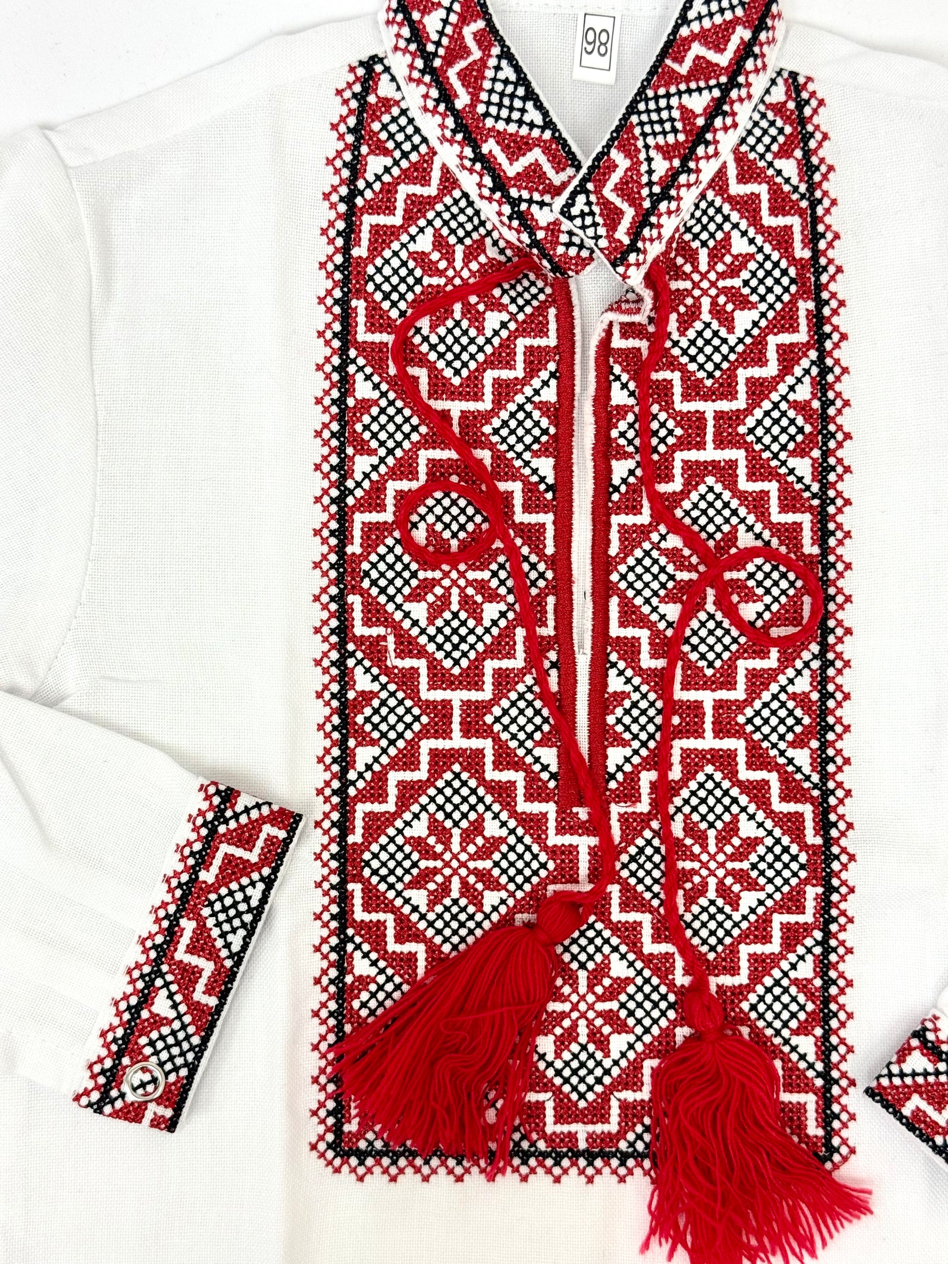 Boys White Vyshyvanka Cotton Long Sleeve In Ukrainian Traditions
