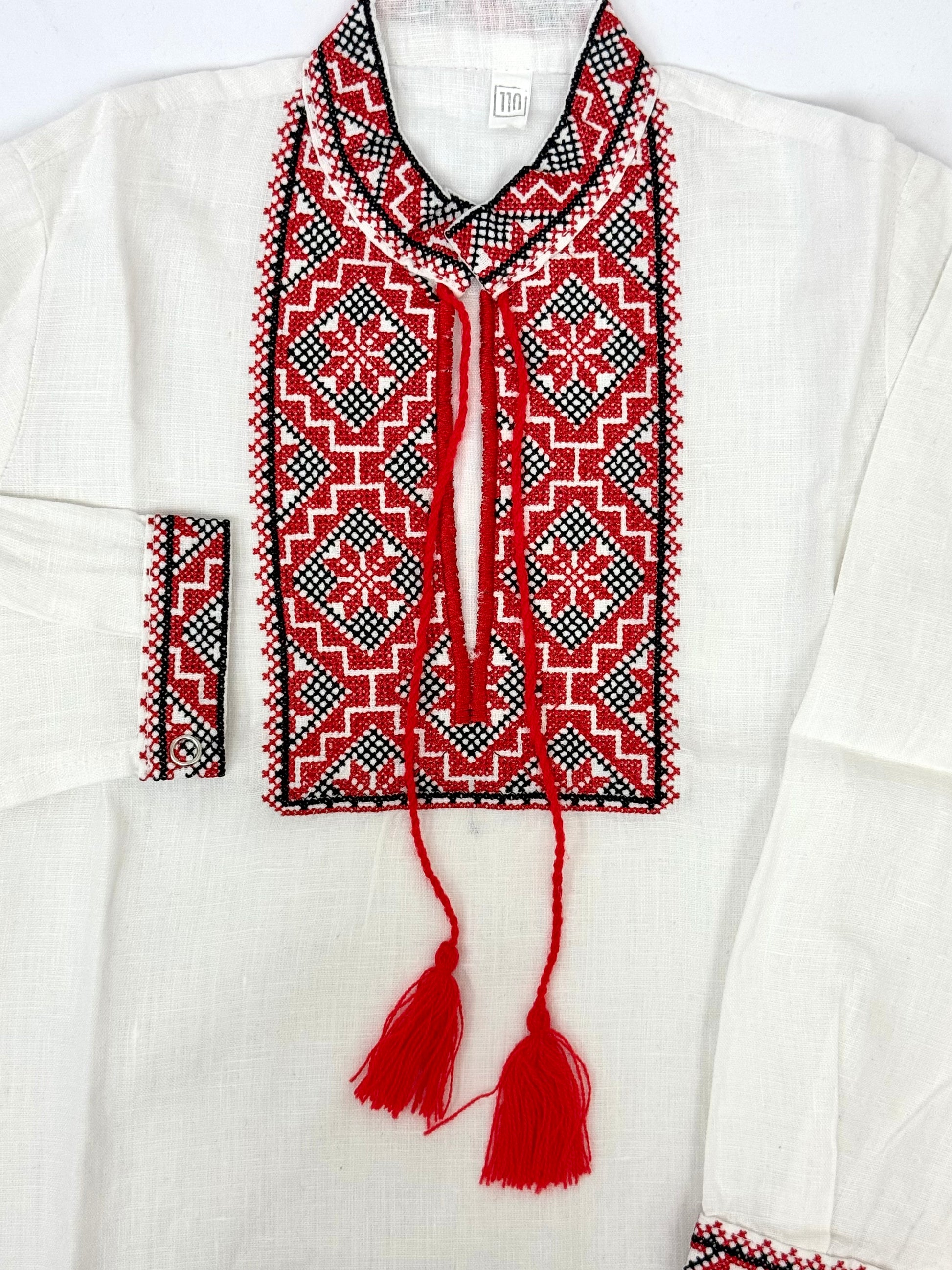 Boys White Vyshyvanka Linen Long Sleeve In Ukrainian Traditions