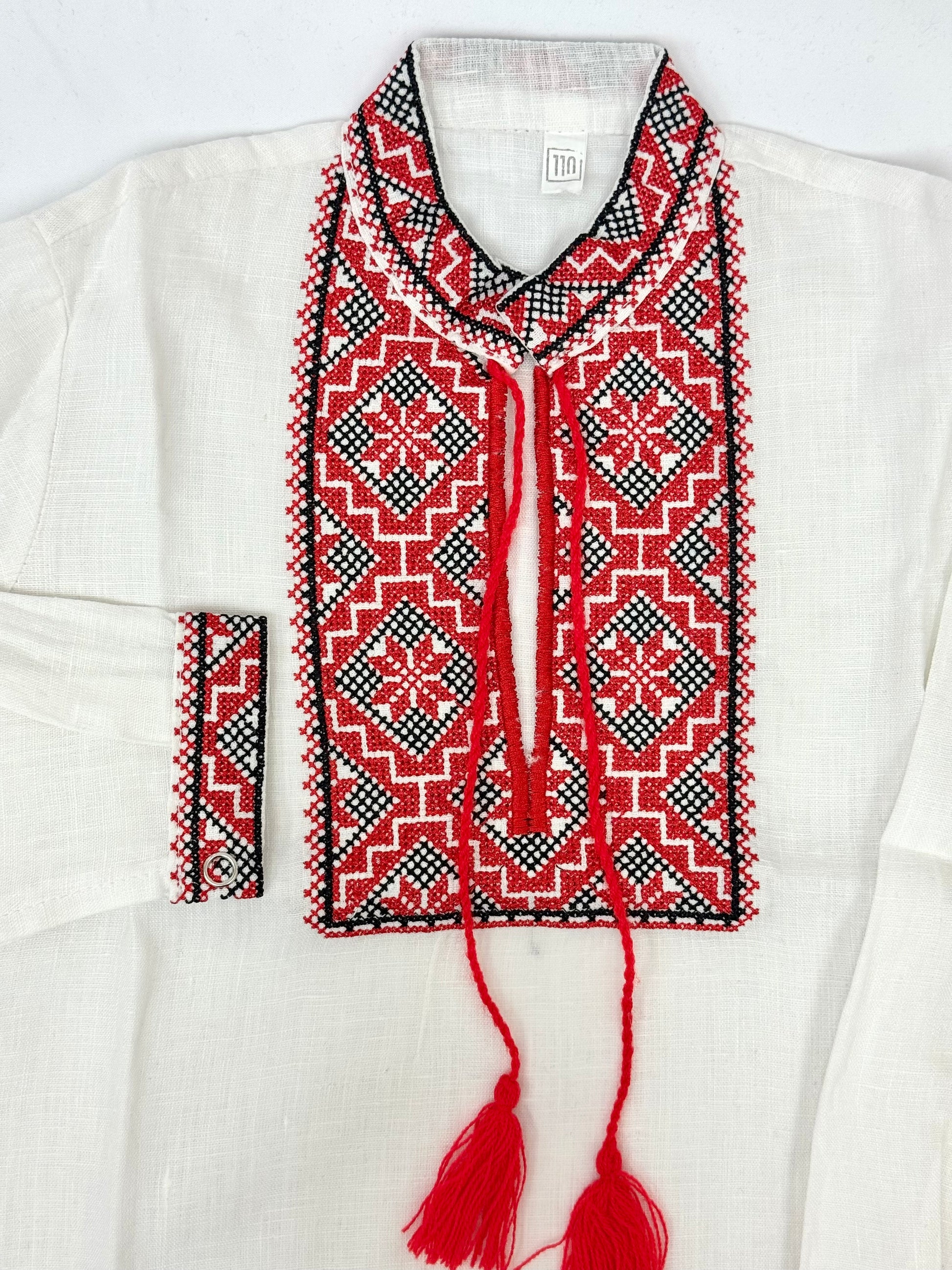 Boys White Vyshyvanka Linen Long Sleeve In Ukrainian Traditions