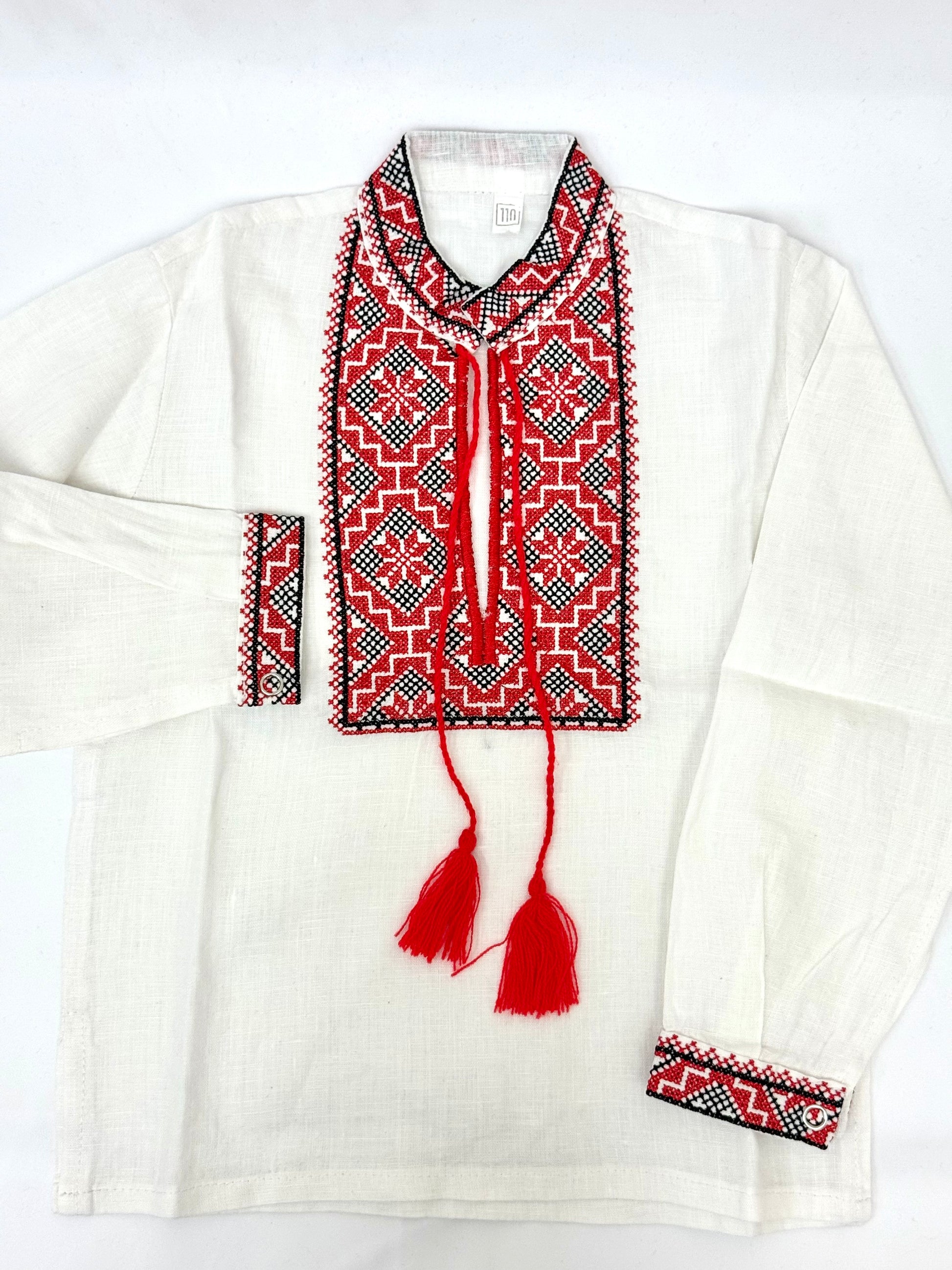 Boys White Vyshyvanka Linen Long Sleeve In Ukrainian Traditions