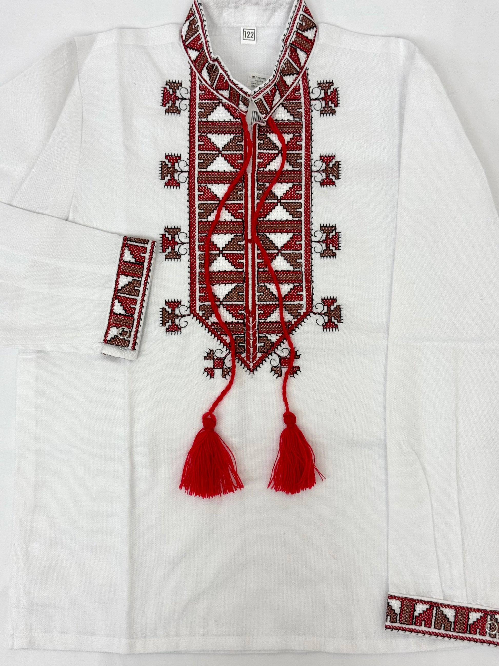 Boys White Vyshyvanka Cotton Long Sleeve In Ukrainian Traditions