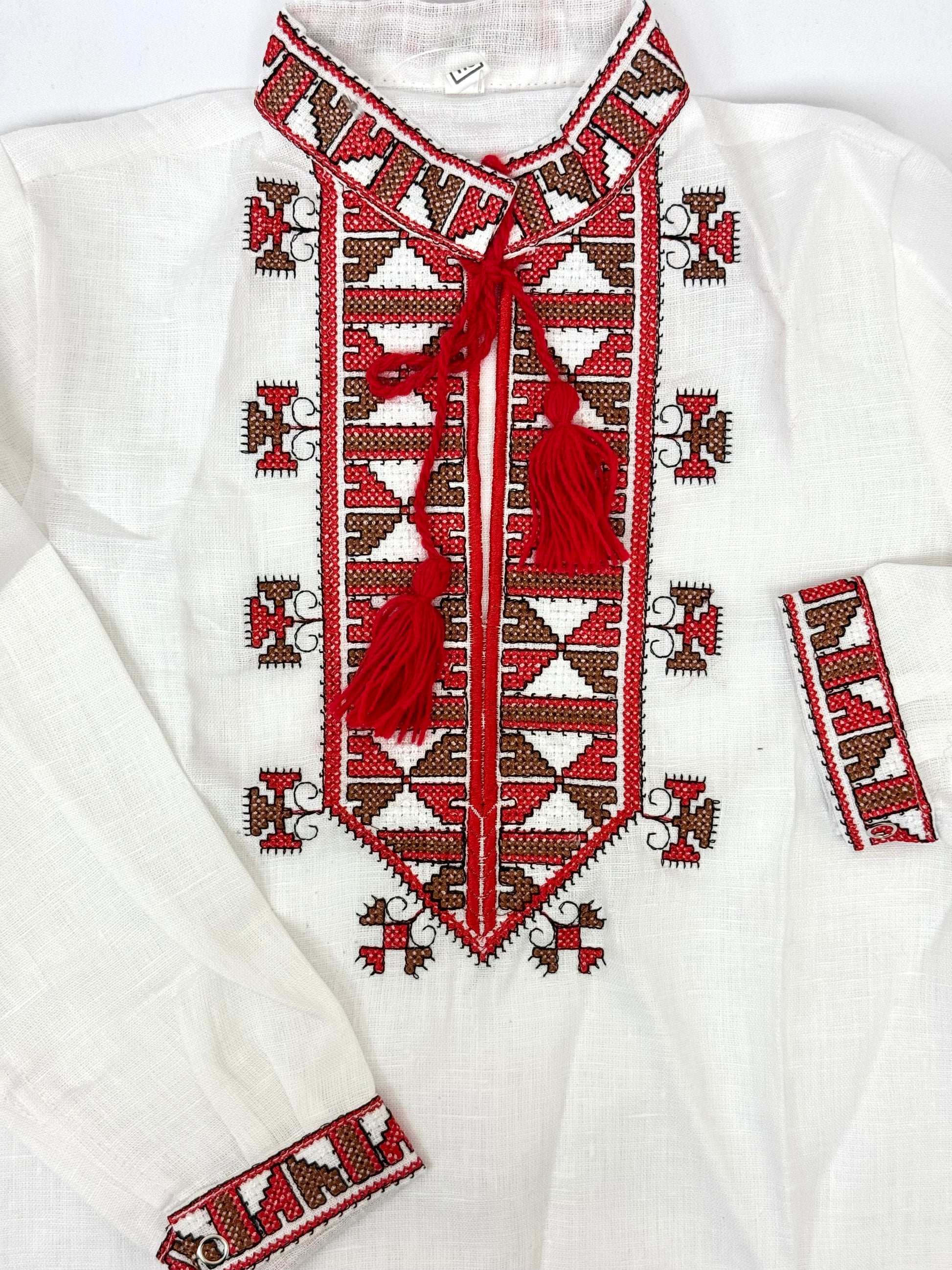 Boys White Vyshyvanka Linen Long Sleeve In Ukrainian Traditions