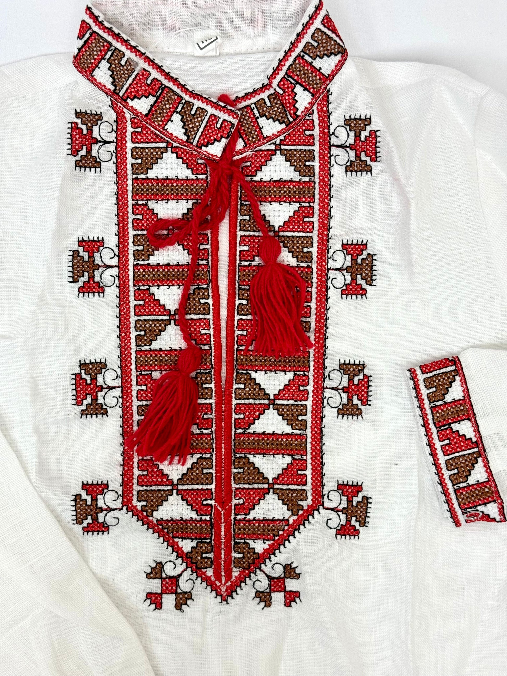 Boys White Vyshyvanka Linen Long Sleeve In Ukrainian Traditions