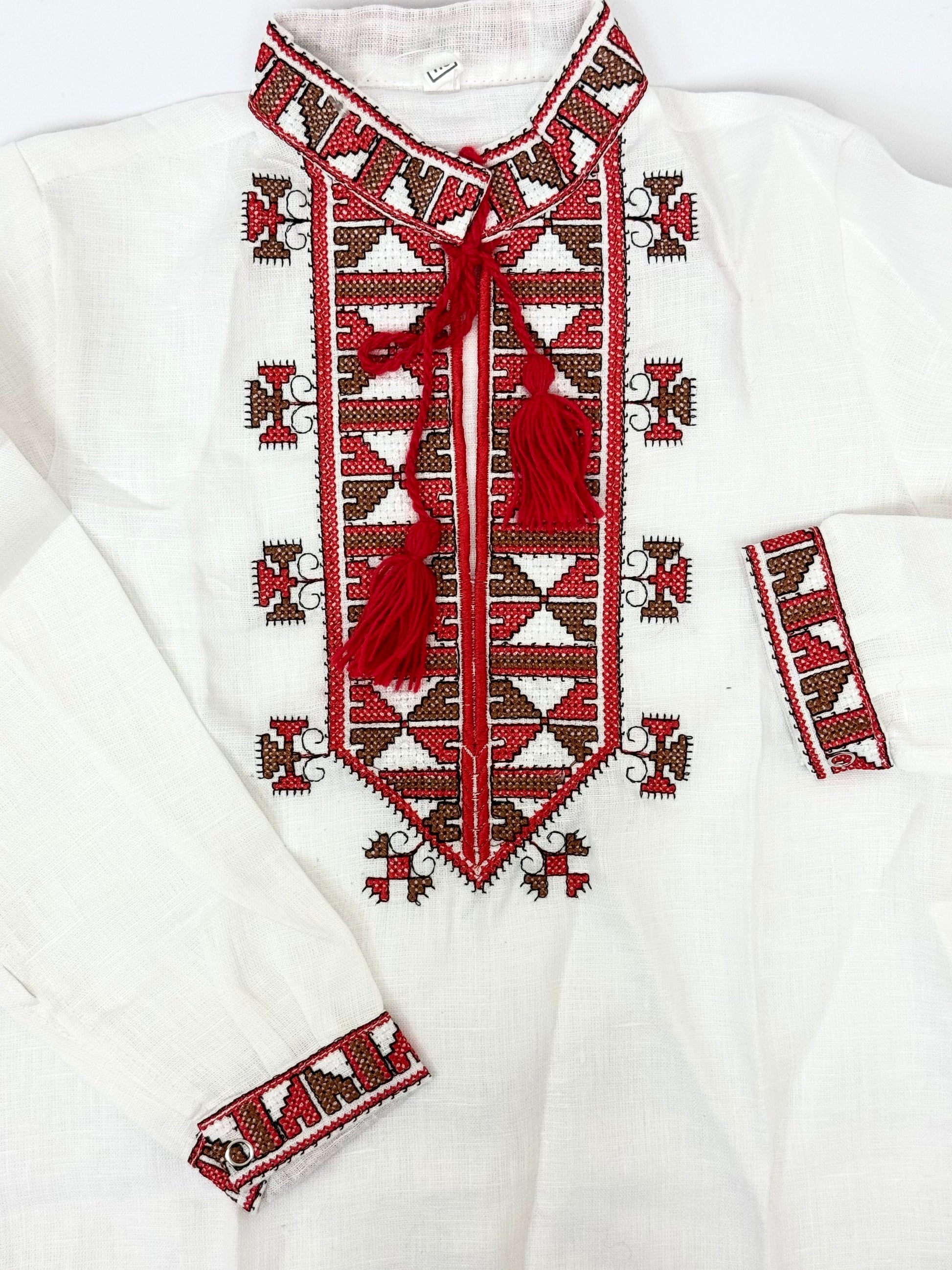 Boys White Vyshyvanka Linen Long Sleeve In Ukrainian Traditions