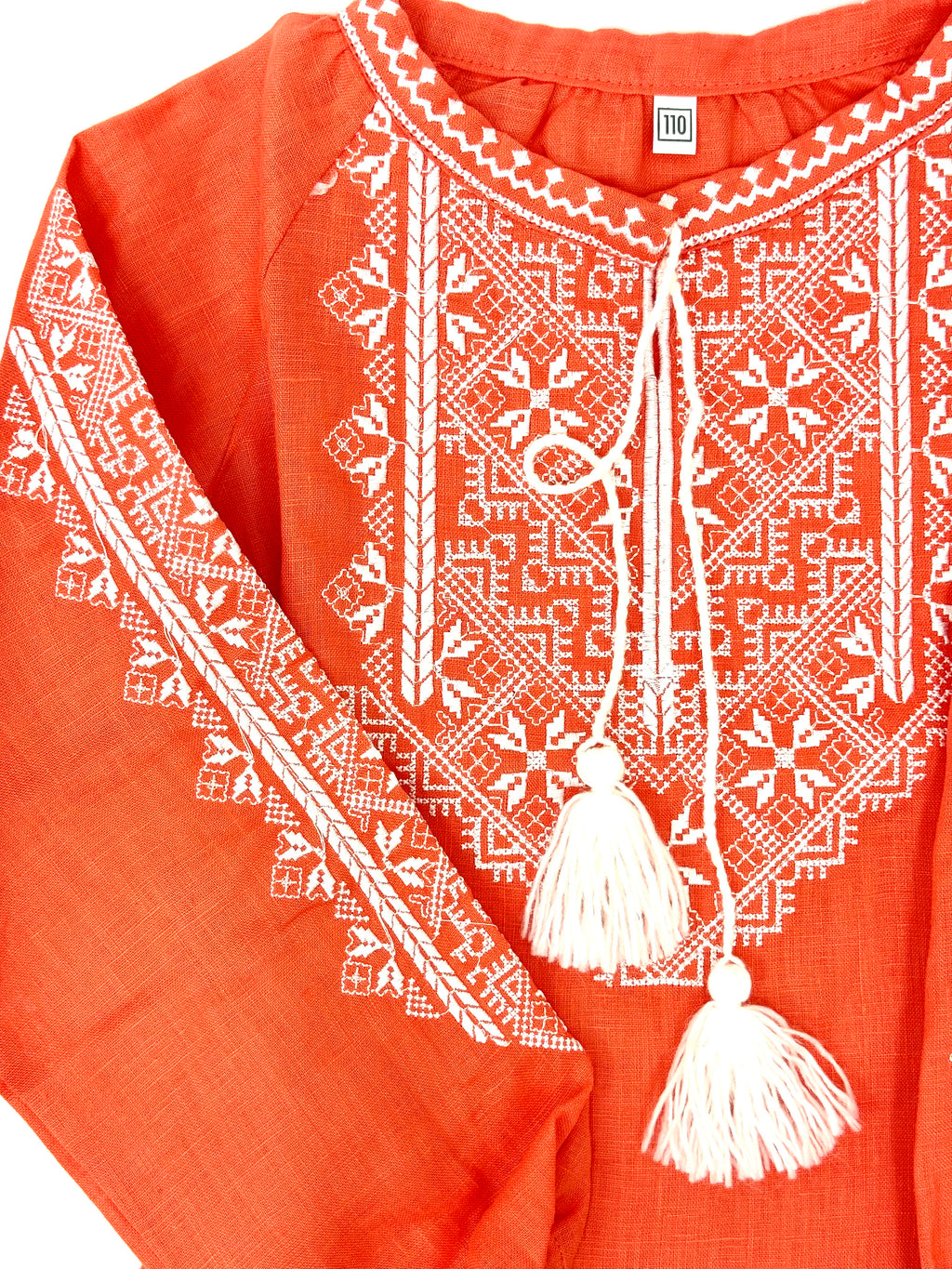Girls Orange Linen Vyshyvanka Dress Long Sleeve In Ukrainian Traditions