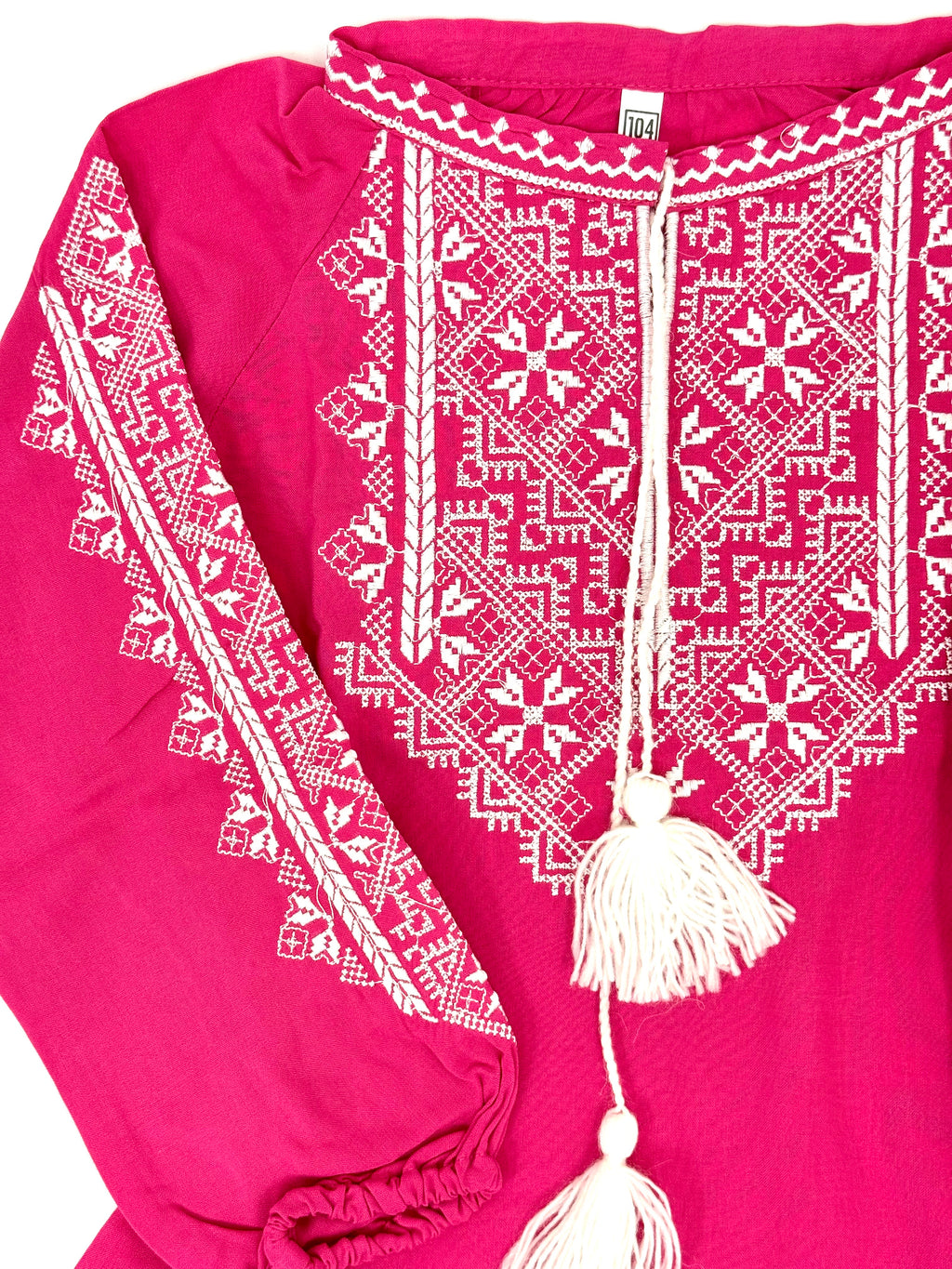Girls Pink Viscose Vyshyvanka Dress Long Sleeve In Ukrainian Traditions