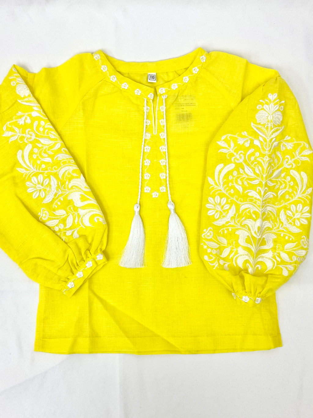 Girls Yellow Lemon Linen Vyshyvanka Long Sleeve In Ukrainian Traditions