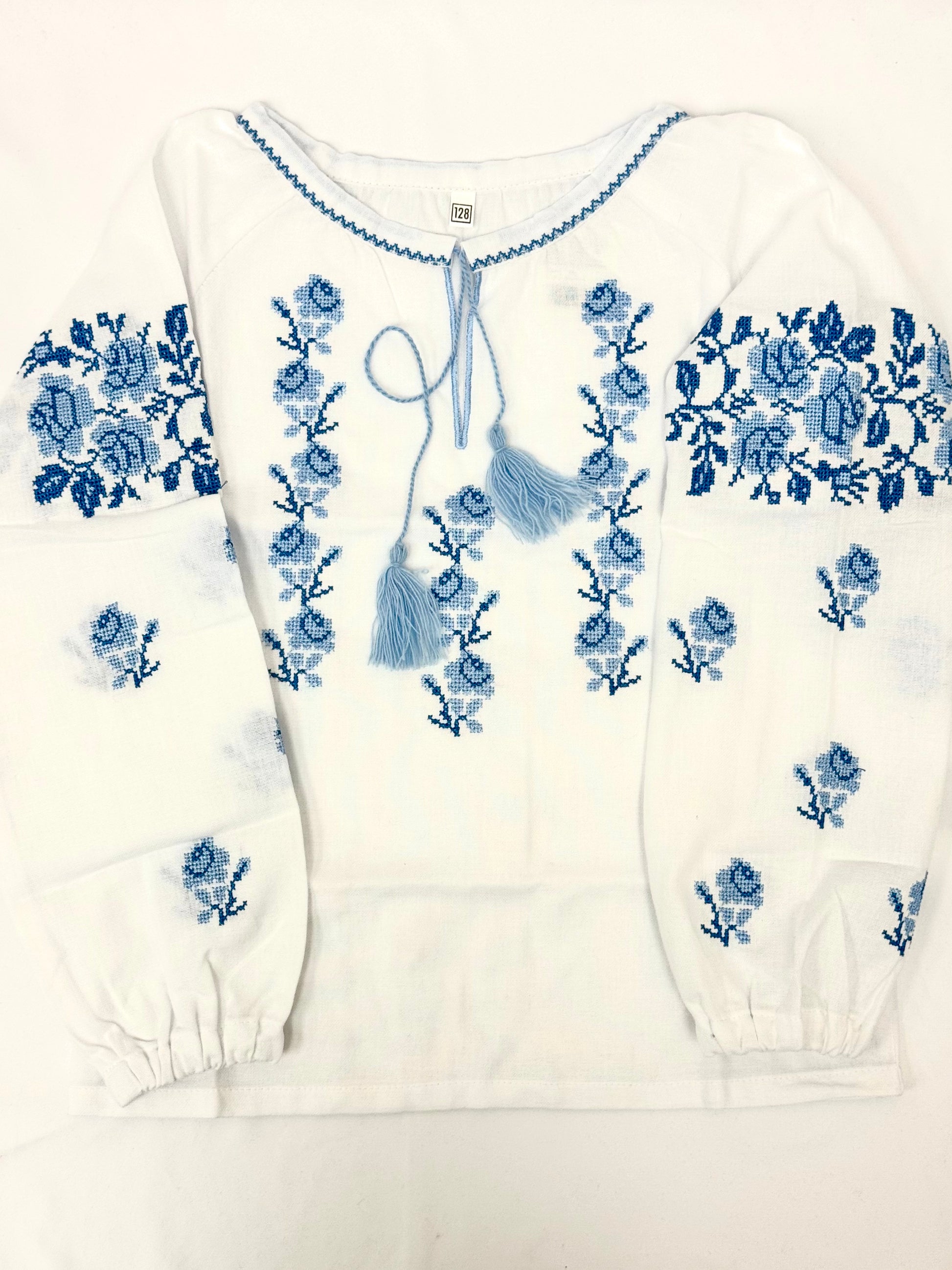 Girls White Cotton Vyshyvanka Long Sleeve In Ukrainian Traditions
