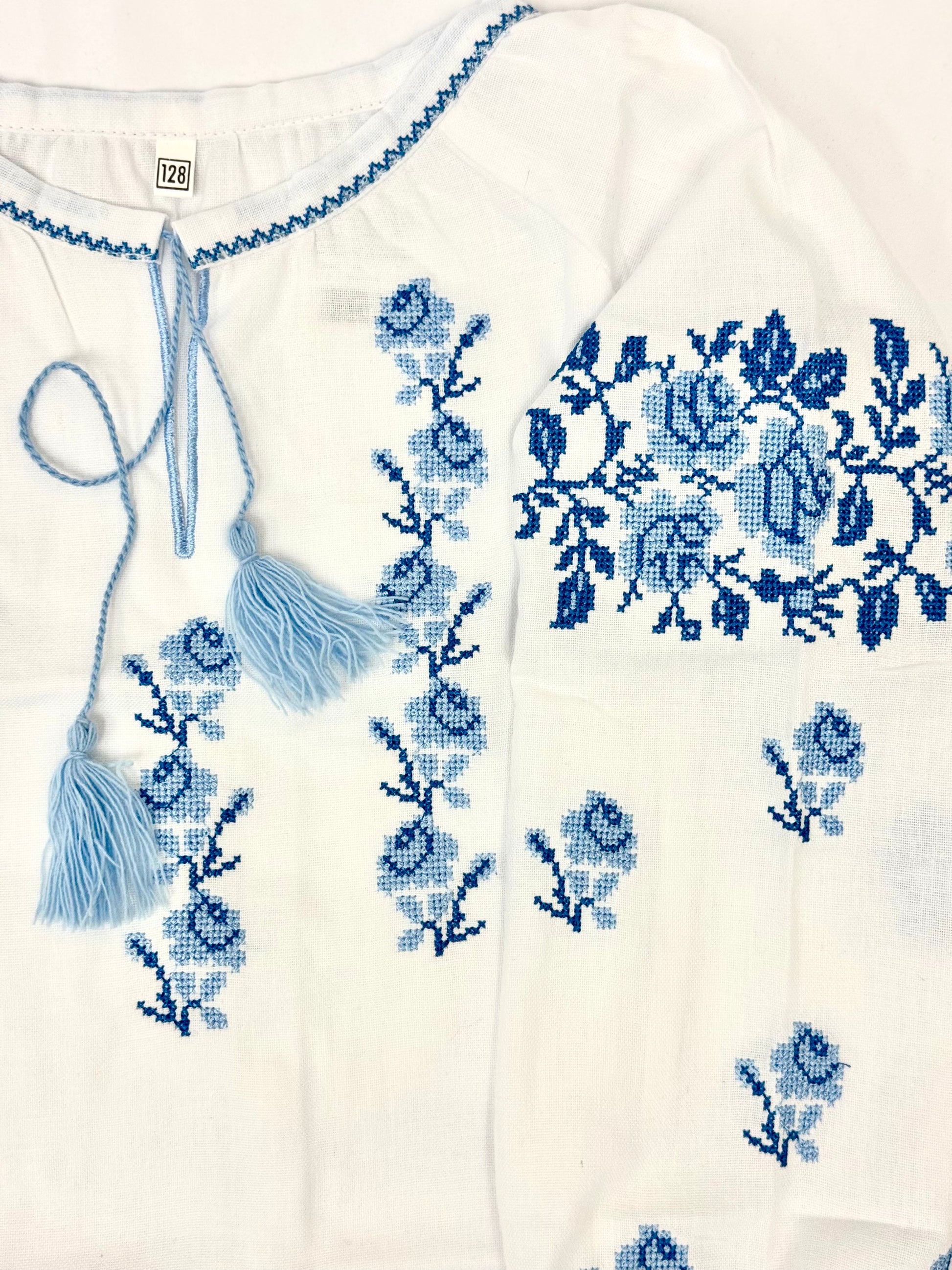 Girls White Cotton Vyshyvanka Long Sleeve In Ukrainian Traditions