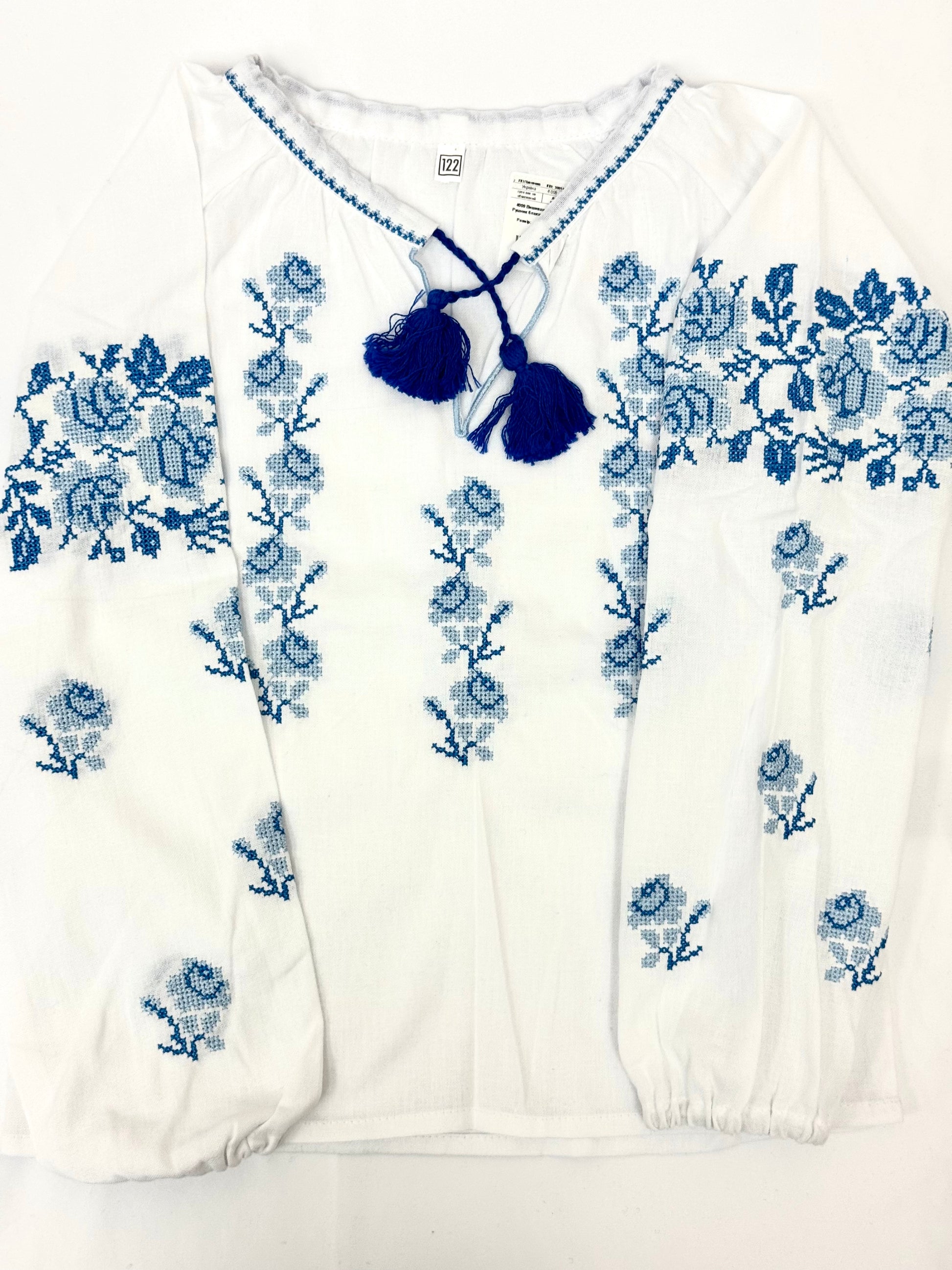 Girls White Cotton Vyshyvanka Long Sleeve In Ukrainian Traditions