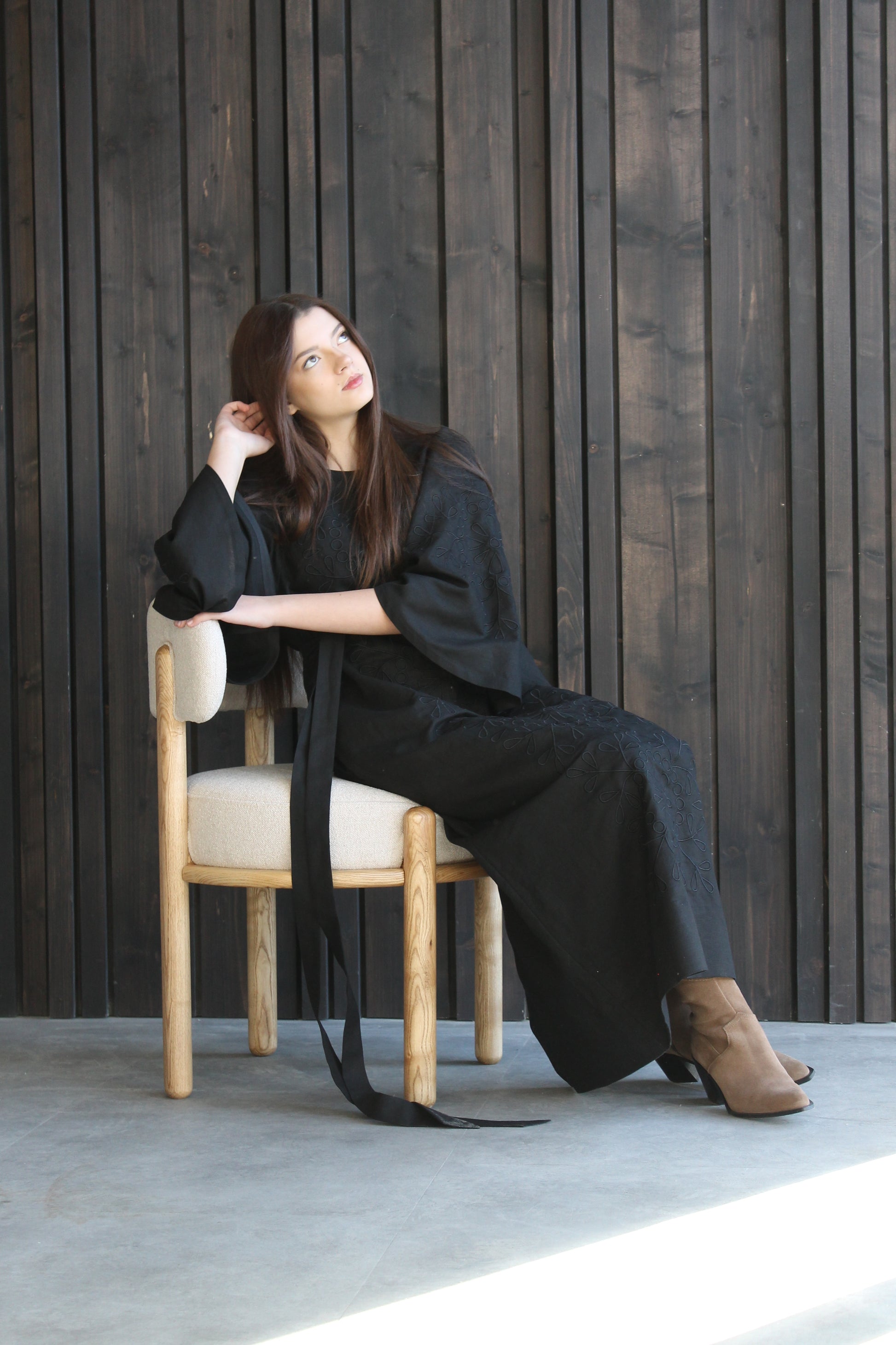 Elegant Black Linen Maxi Dress With "Tsvit" Embroidery
