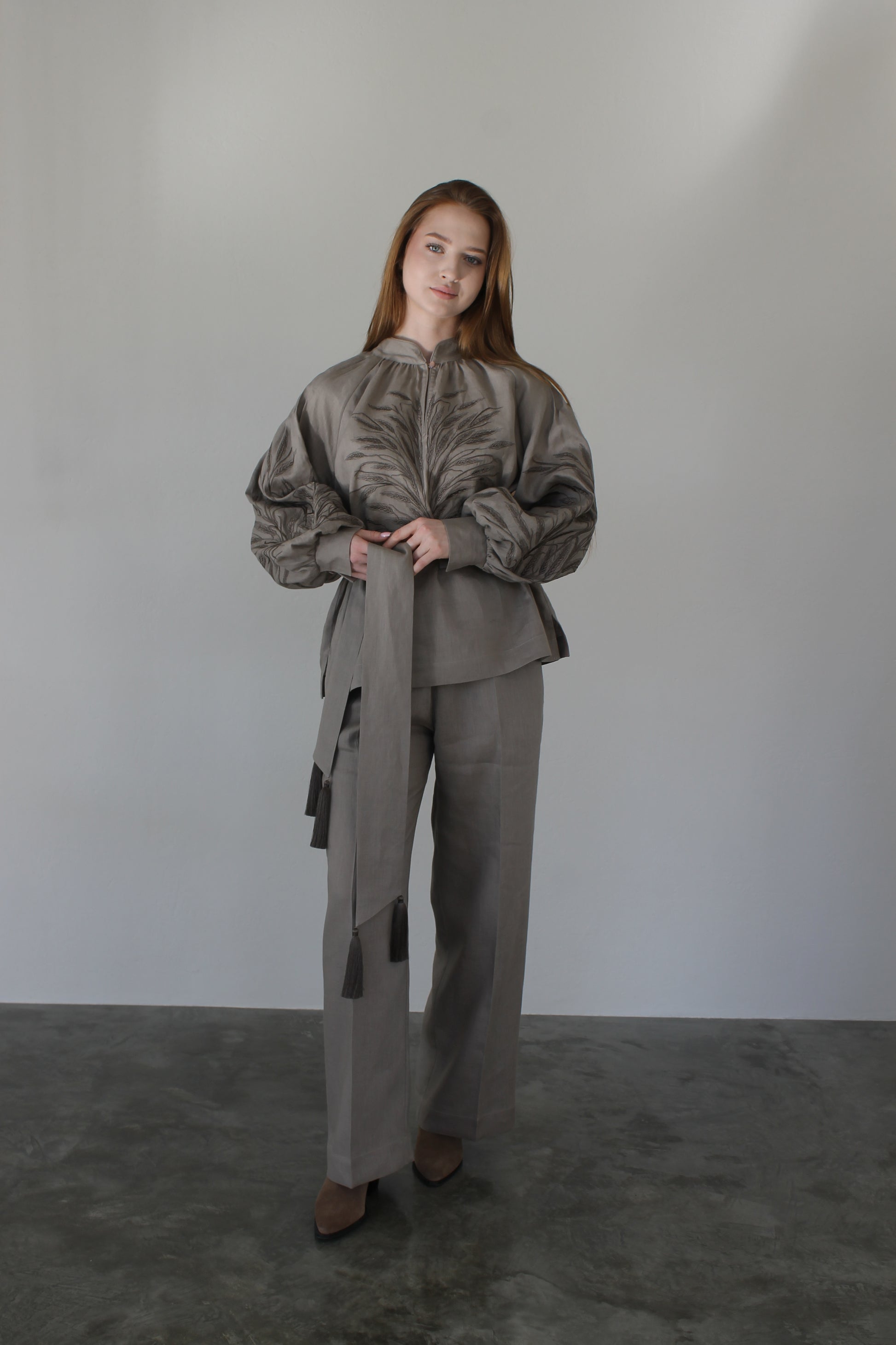 Linen Vyshyvanka In Mocha Colour "Wheat"