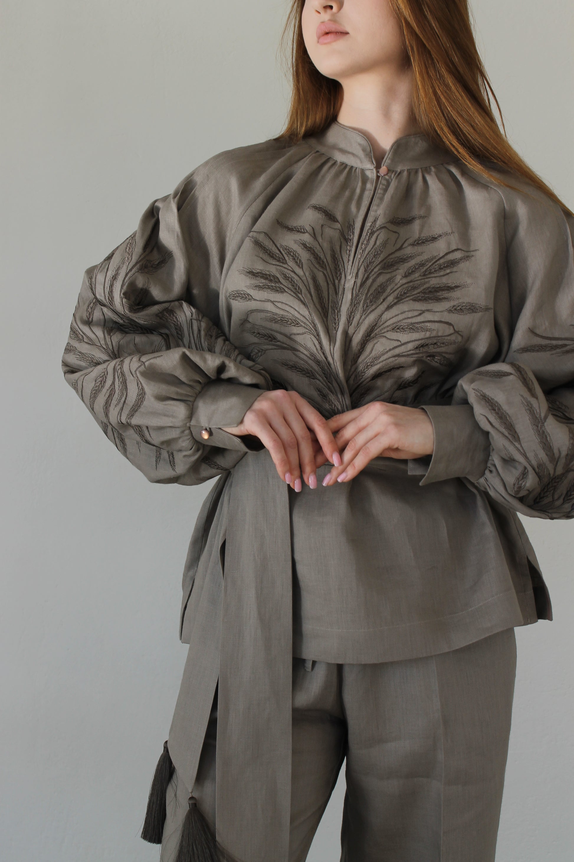 Linen Vyshyvanka In Mocha Colour "Wheat"