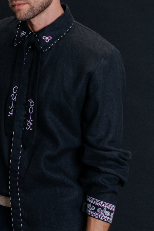 Men’s Embroidered Shirt "Yaroslav" – Black Ukrainian Vyshyvanka