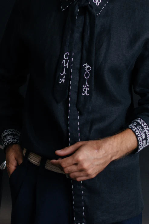 Men’s Embroidered Shirt "Yaroslav" – Black Ukrainian Vyshyvanka
