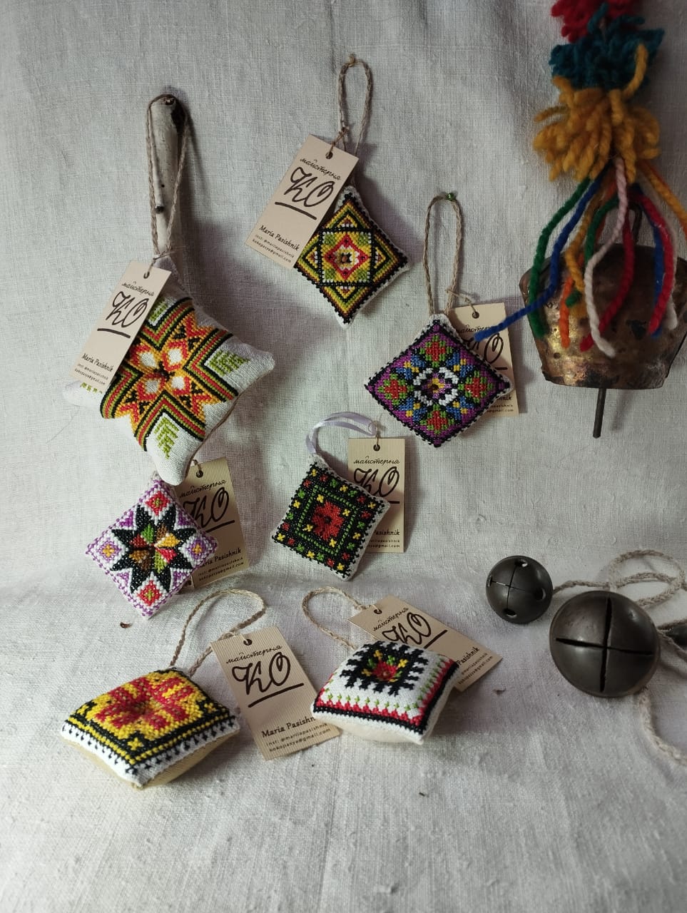 Mini decorative pillows with hand embroidery 4-6 cm