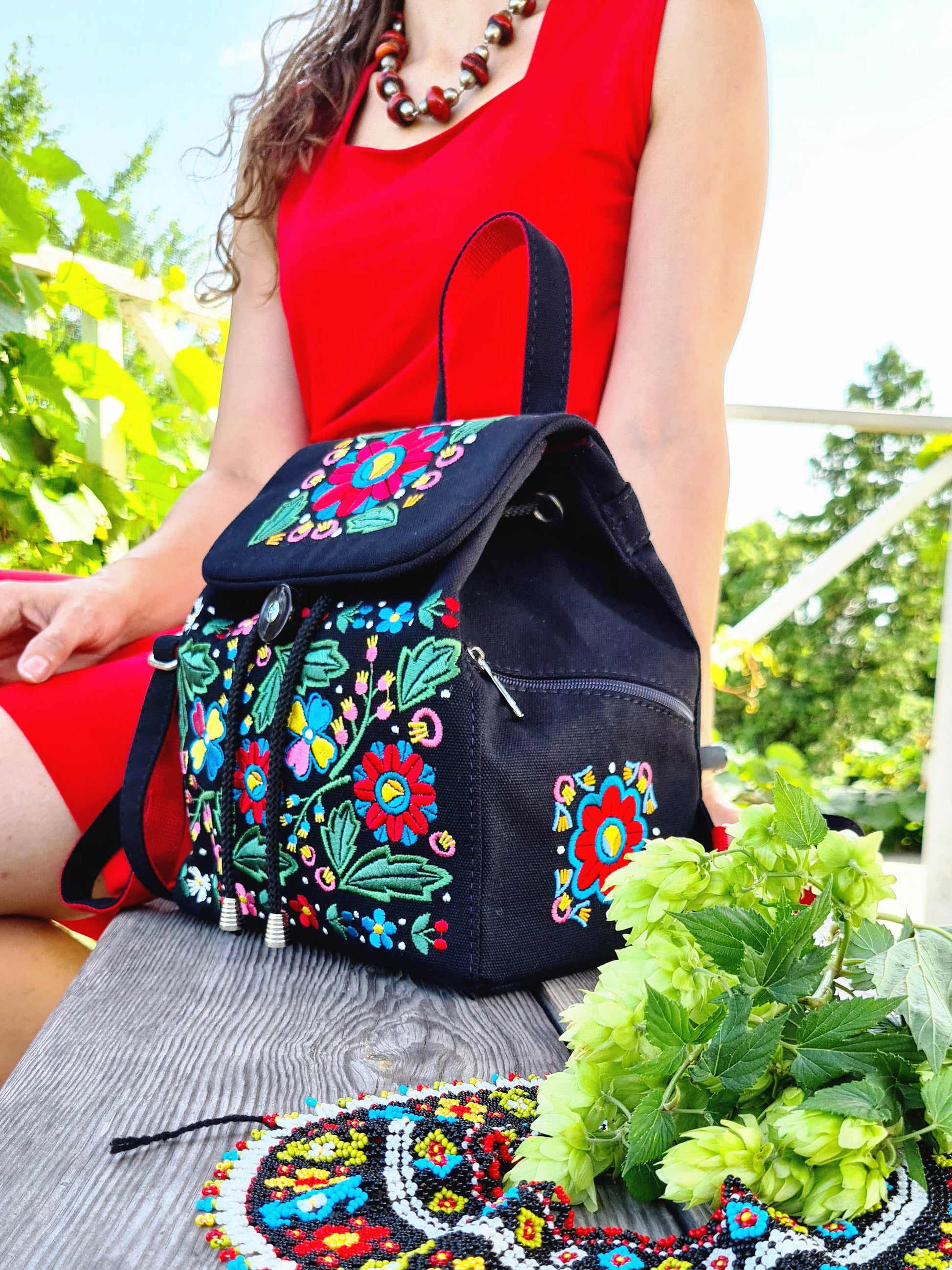 Backpack with "Unconquered" embroidery, black
