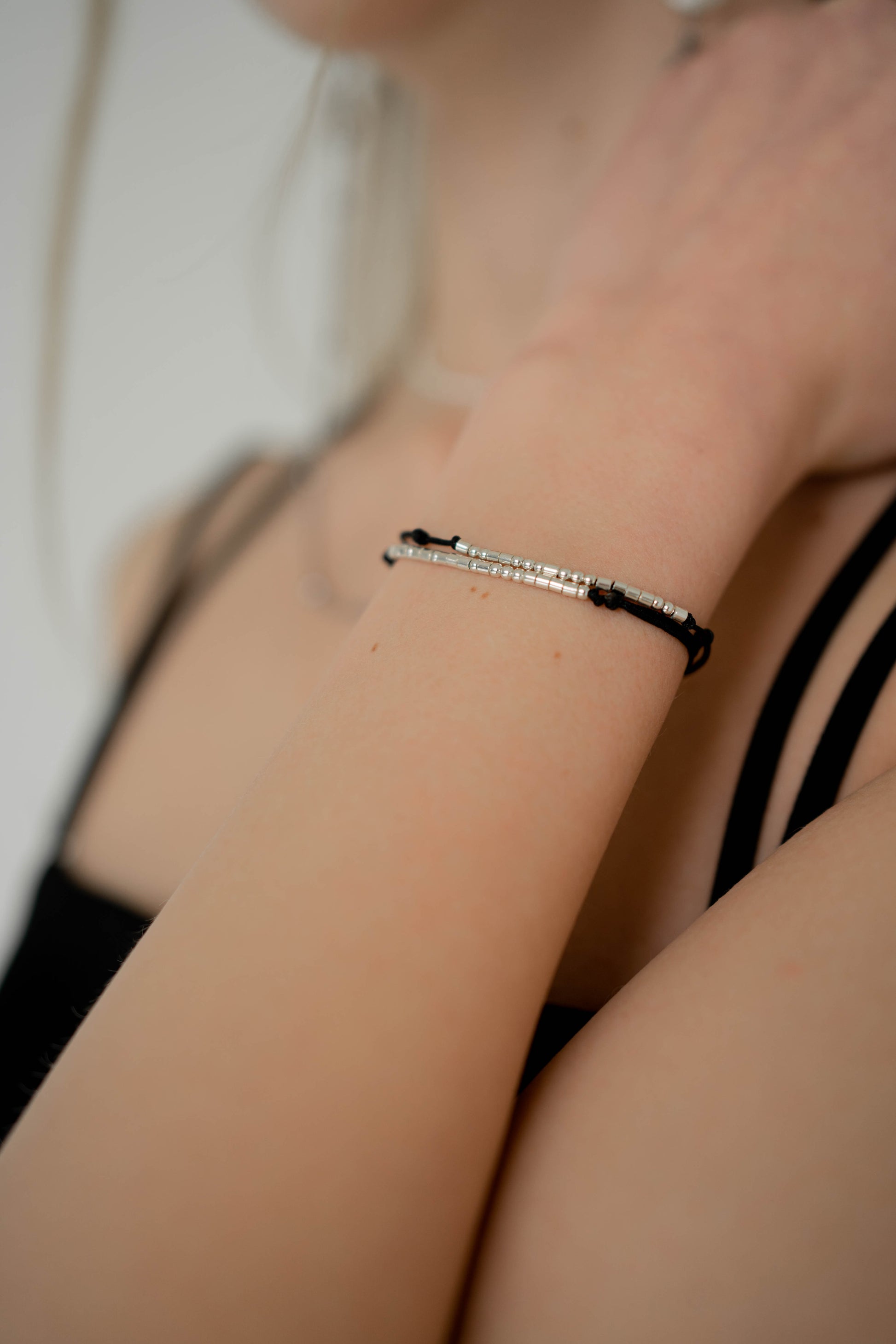 Silver Beaded Couple Bracelets