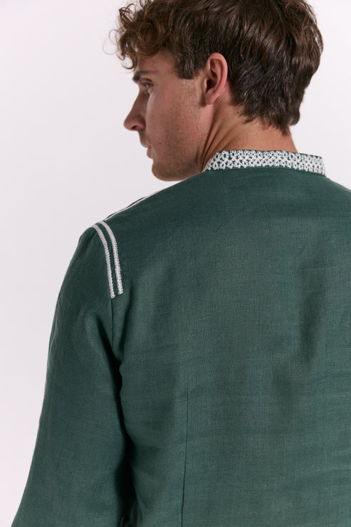 Men’s Embroidered Shirt "Otaman" – Emerald Ukrainian Vyshyvanka