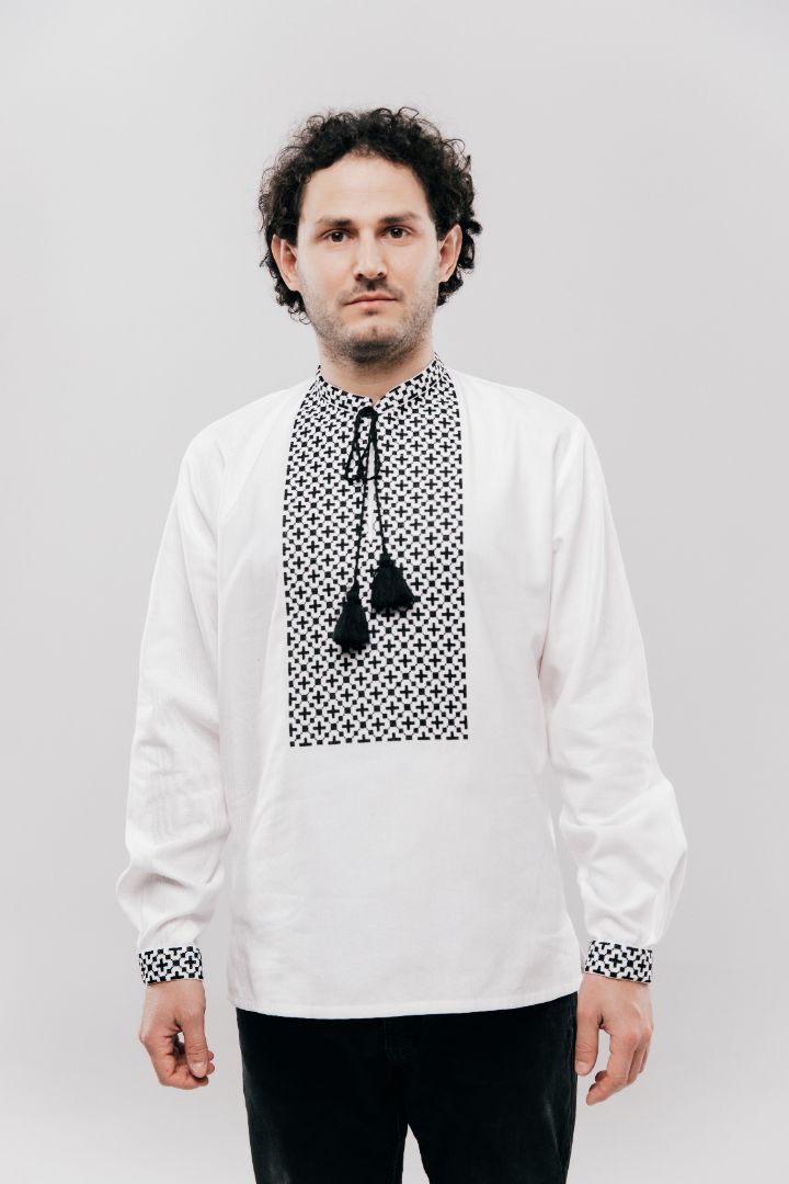 Men’s Vyshyvanka with Black Cross-Stitch Embroidery