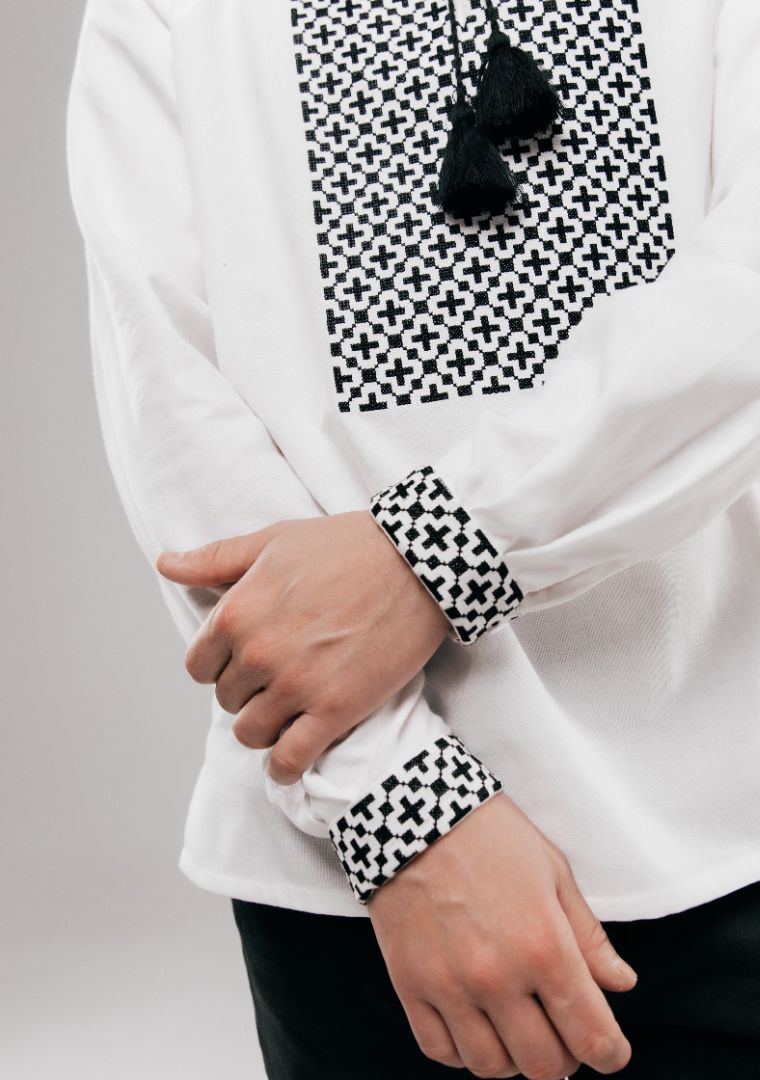 Men’s Vyshyvanka with Black Cross-Stitch Embroidery
