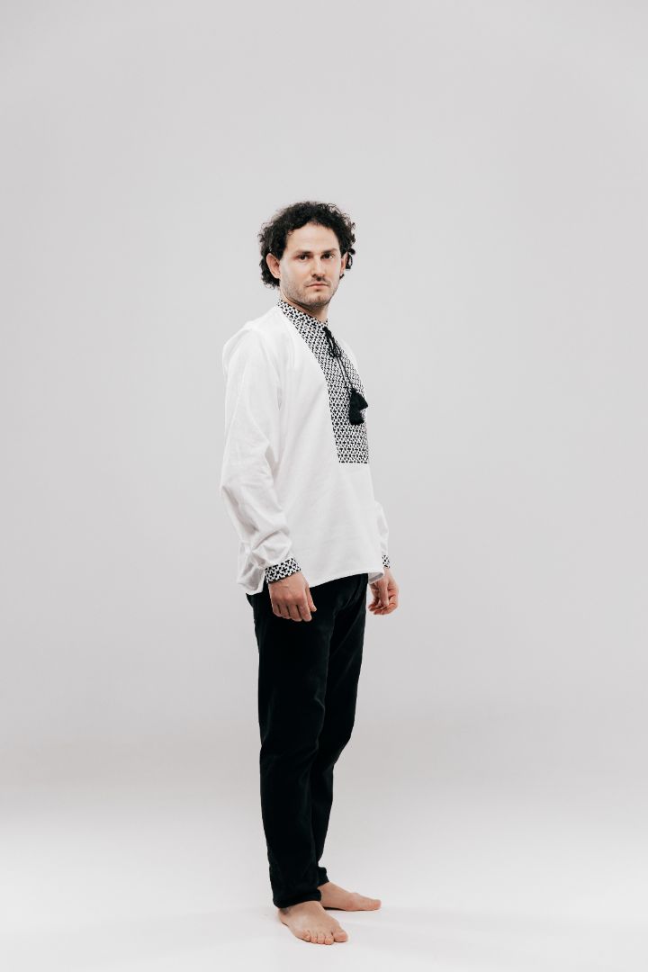 Men’s Vyshyvanka with Black Cross-Stitch Embroidery