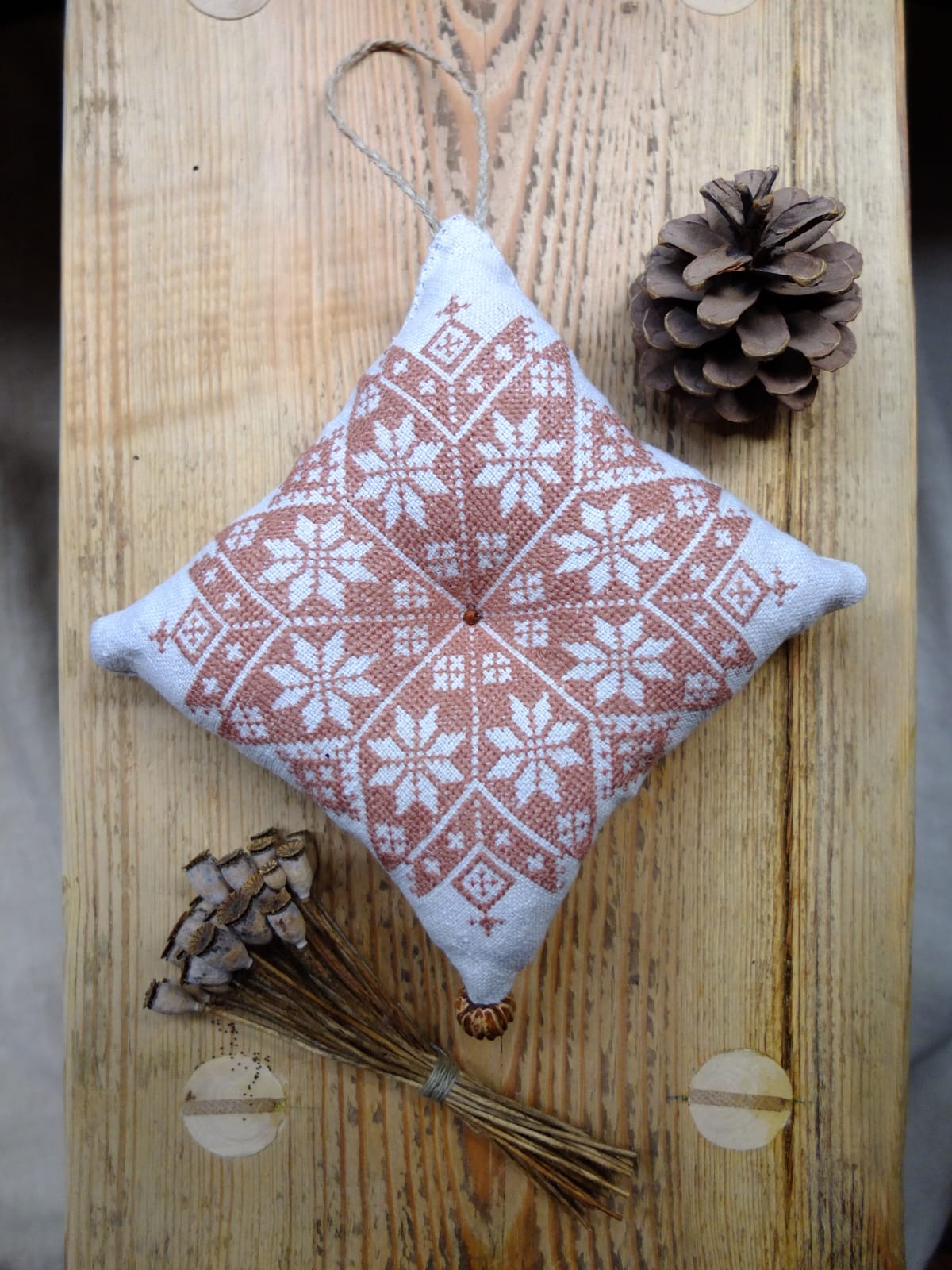 Decorative pillow with hand embroidery 15x15 cm
