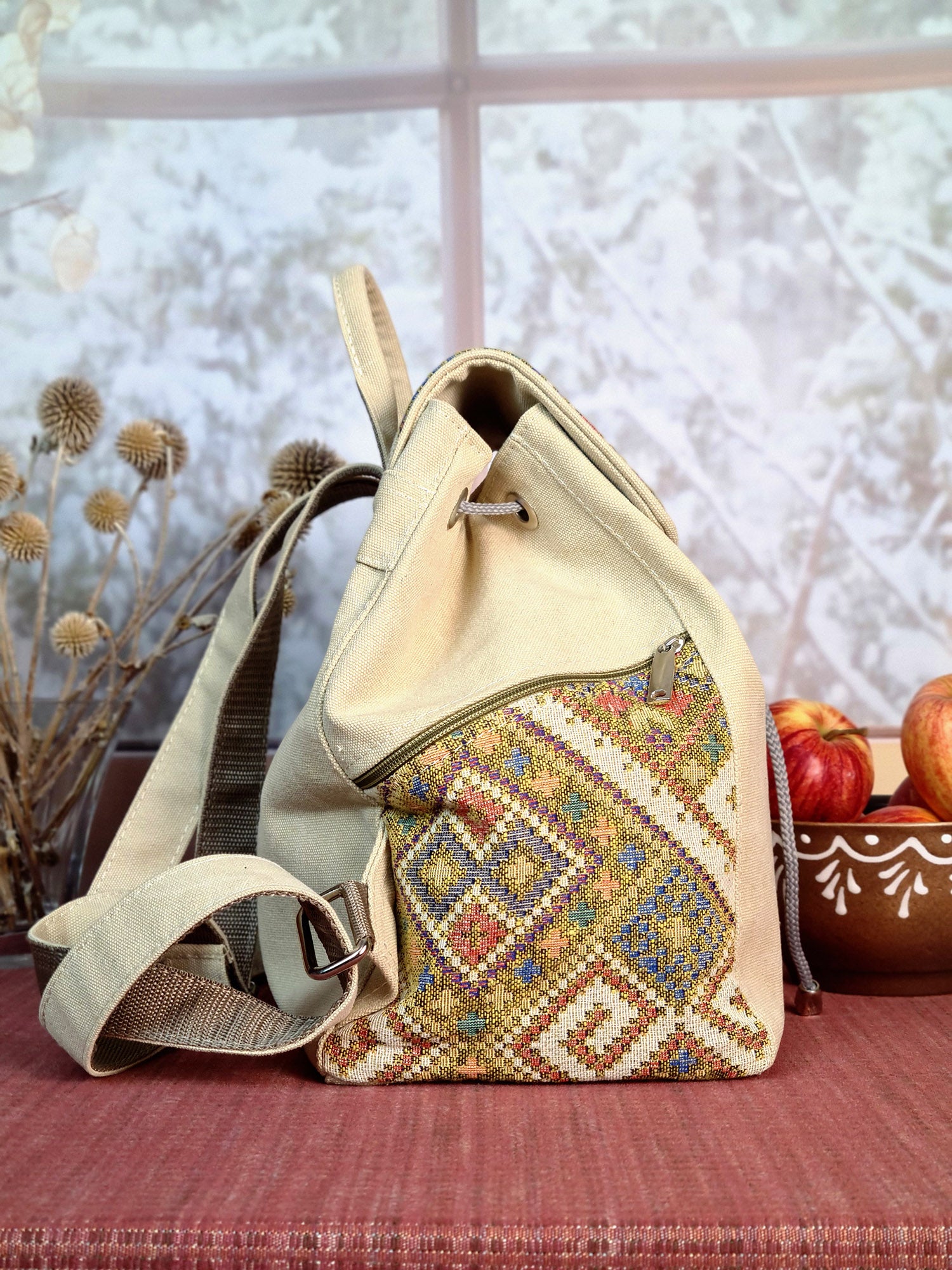 Women's Backpack with Tapestry Accents