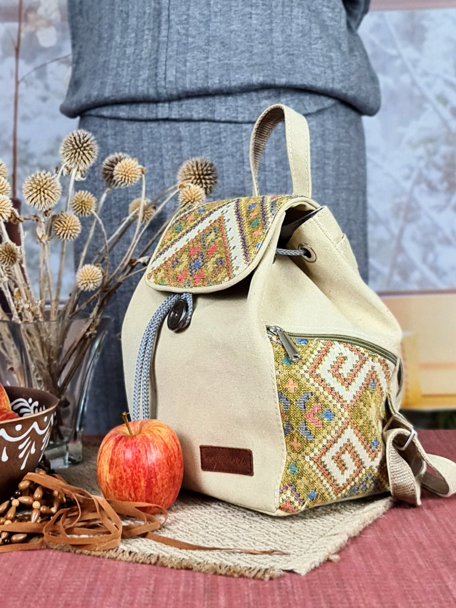 Women's Backpack with Tapestry Accents