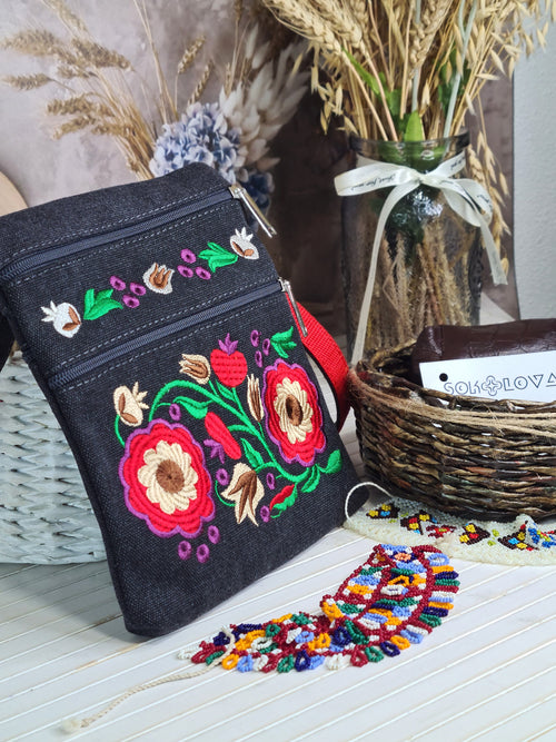 "Peonies" Embroidered Bag