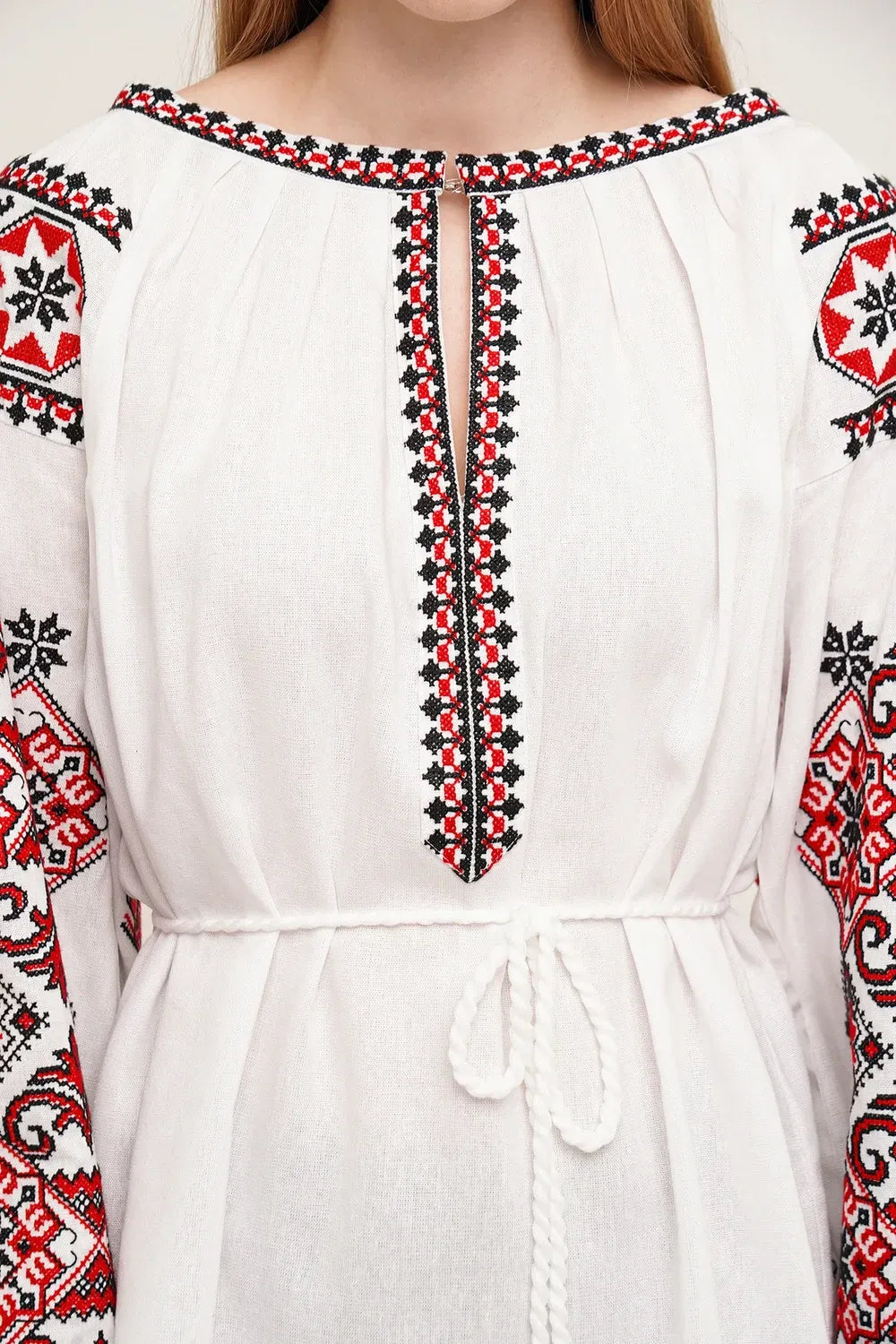 Women’s Embroidered Blouse – White Ukrainian Vyshyvanka with Red Cross-Stitch