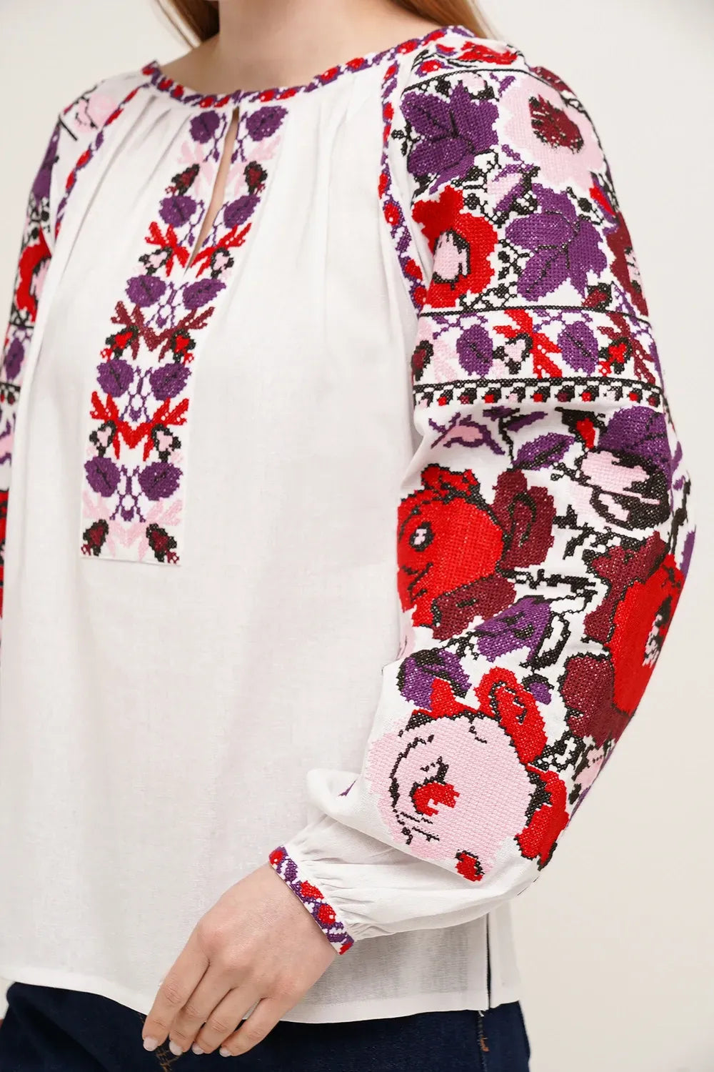Women’s White Linen Vyshyvanka “Rose Garden”