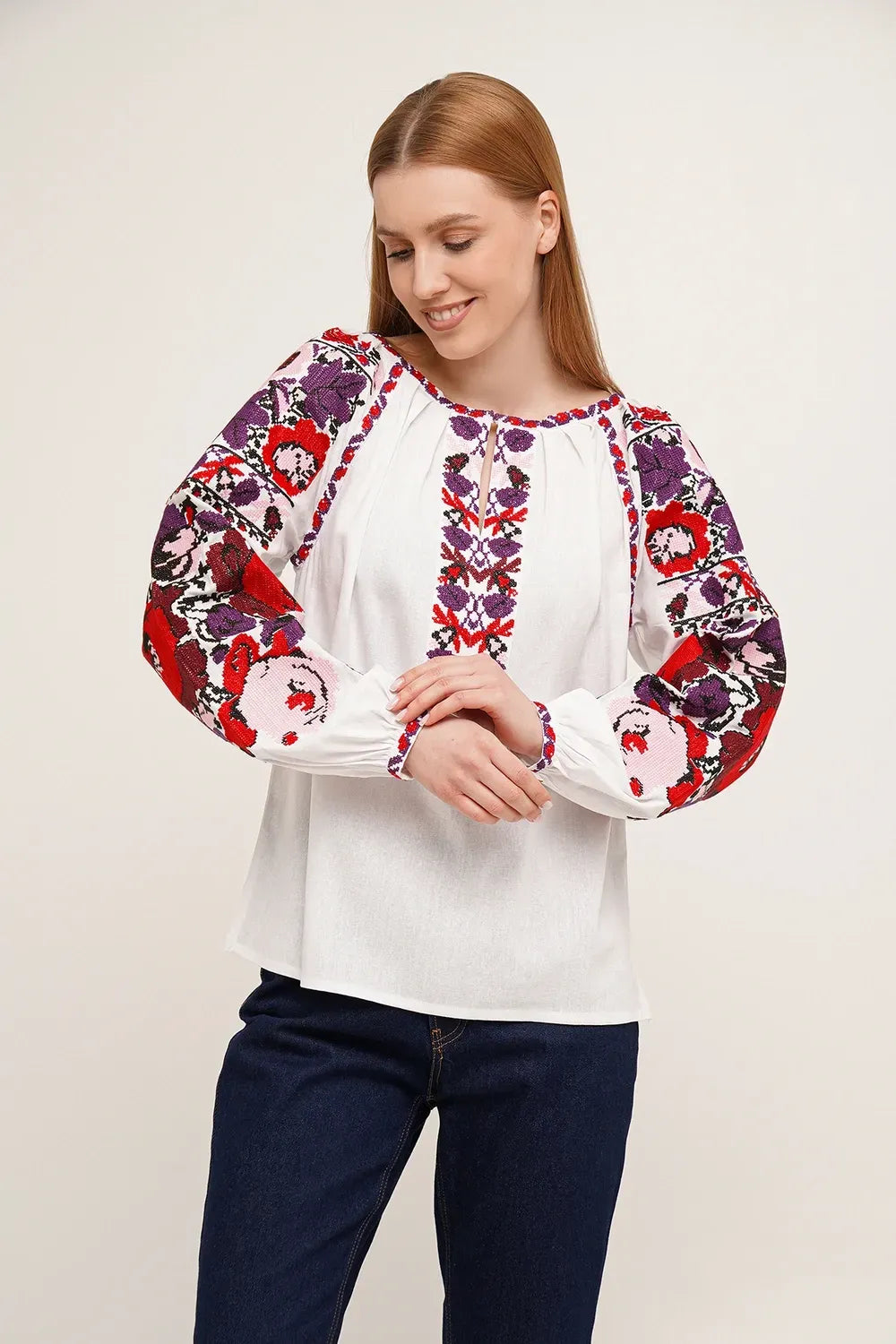Women’s White Linen Vyshyvanka “Rose Garden”